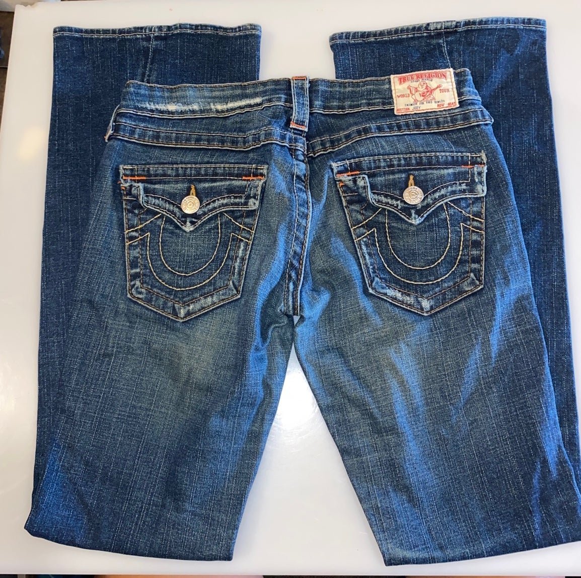 Womens Ladies Early 2000’s True Religion Distressed Flared Boot Denim Pants 28