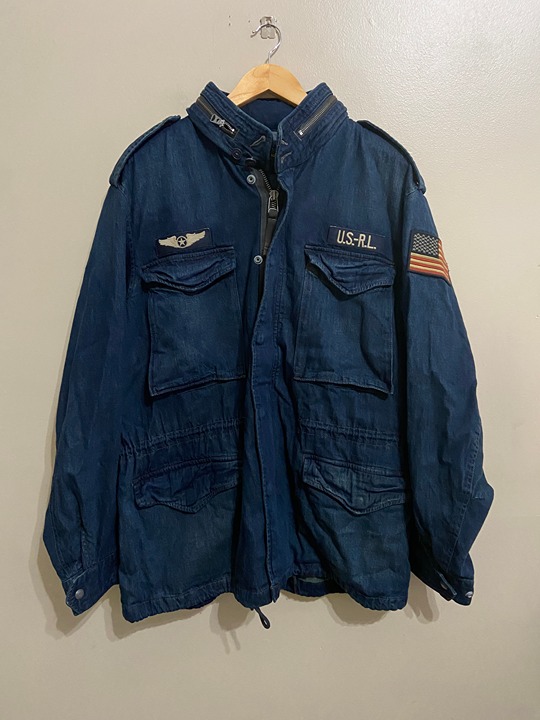 Polo Ralph Lauren Denim USA Flag Military Field Patch Jacket Mens XL 328 NEW