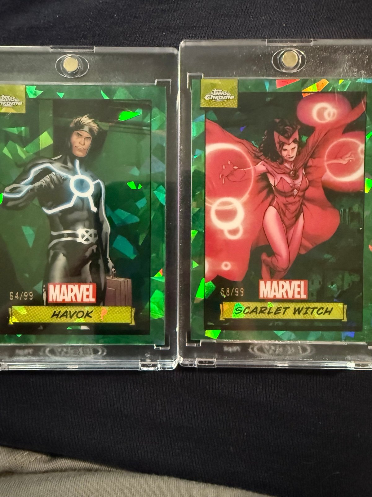 Marvel 2024 Topps chrome Bundle. Scarlet witch Green sapphire /99. Havok /99