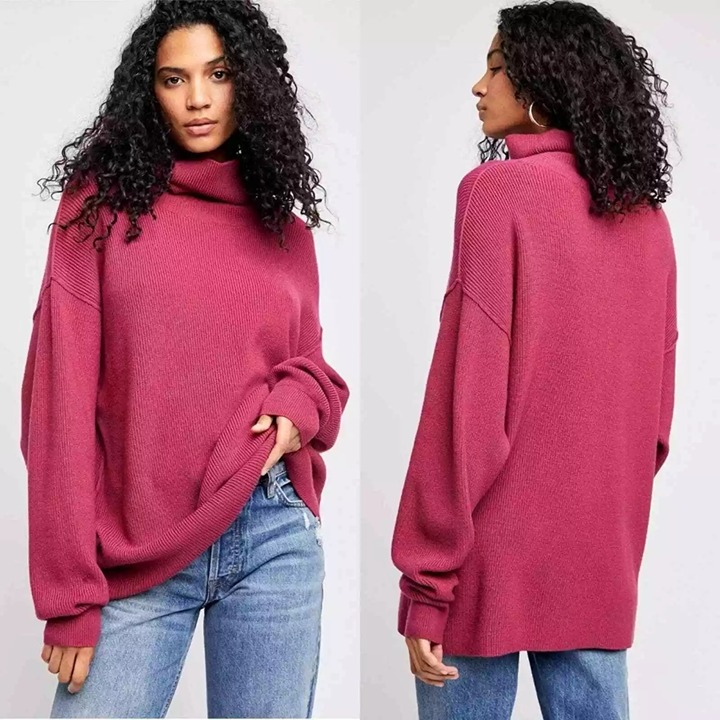 Free People Softly Structured Tunic Sweater Womens XS Berry Crush Cozy Oversized