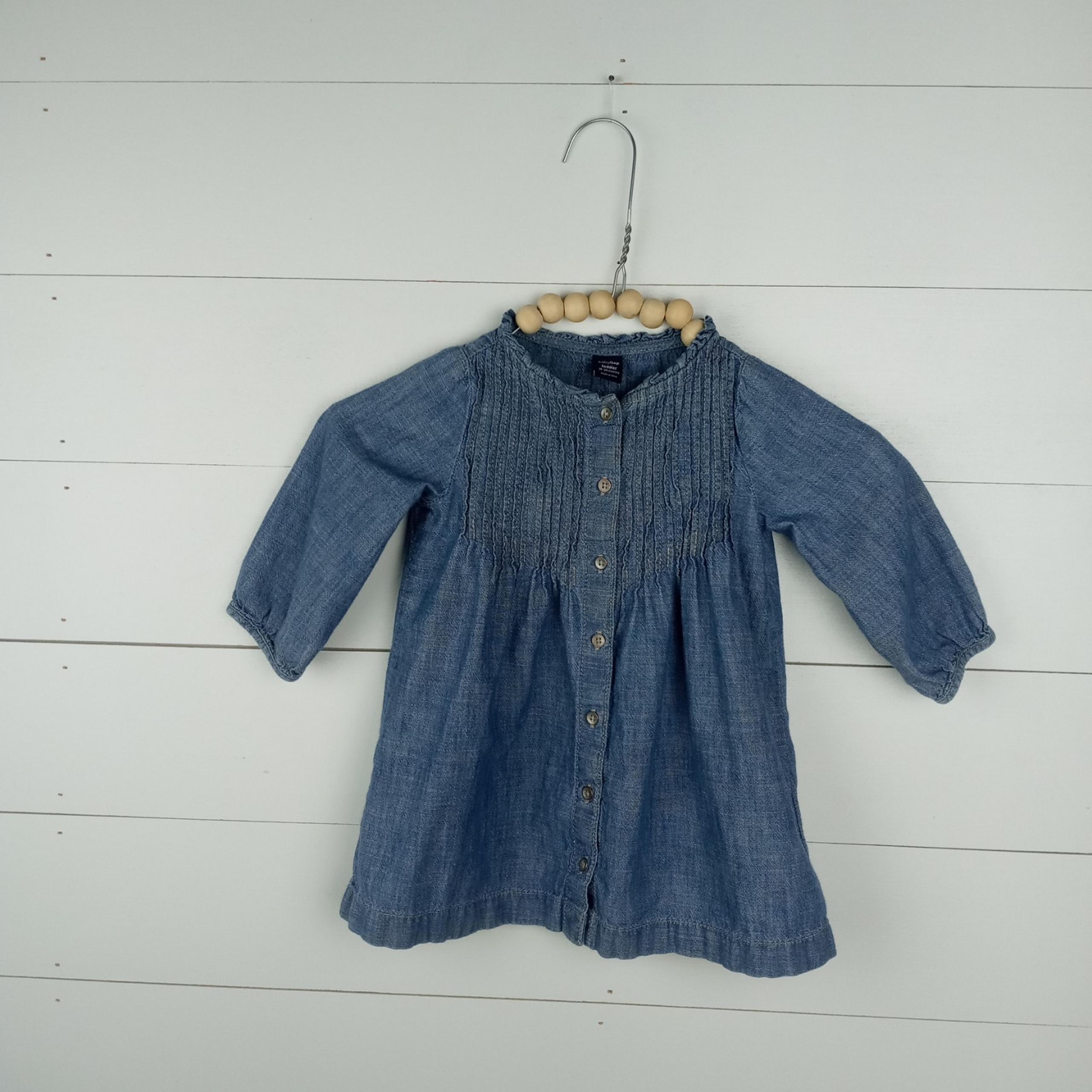Baby Gap girls size 18-24 chambray ribbed button down dress metal buttons