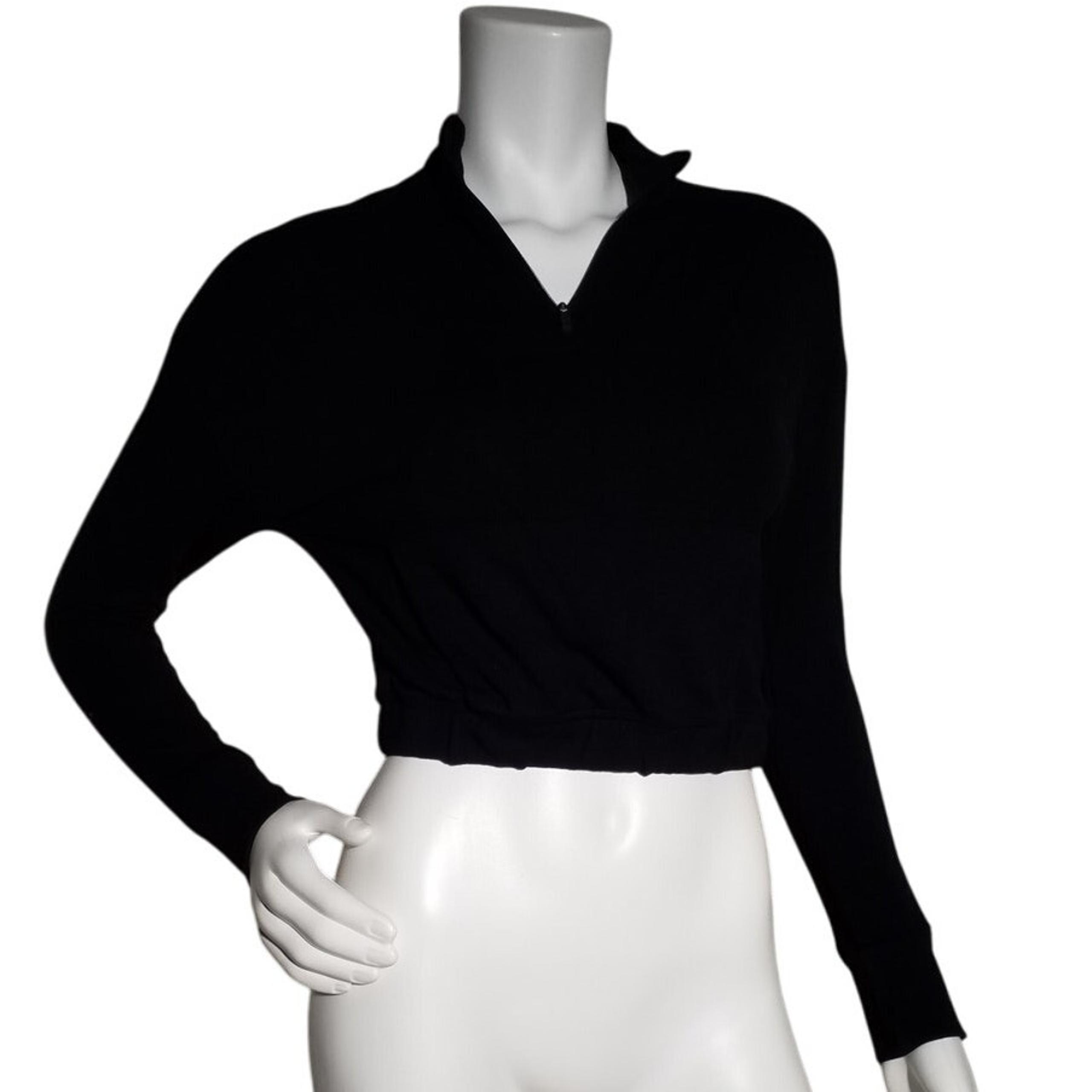 Gymshark Womens Activewear Cropped Top XS Mock Neck 1/4 Zip Front Pocket Black