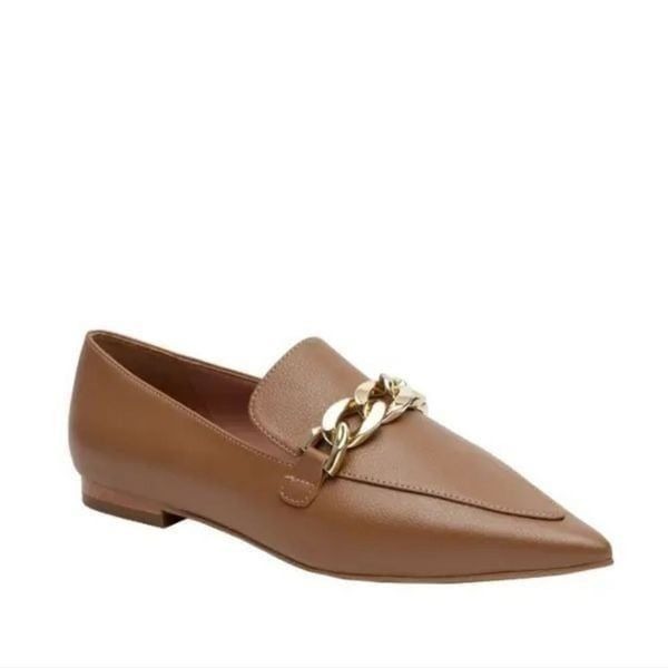 New Linea Paolo Mabel Pointed Toe Loafer (Women) gold gain slip on tan brown 6