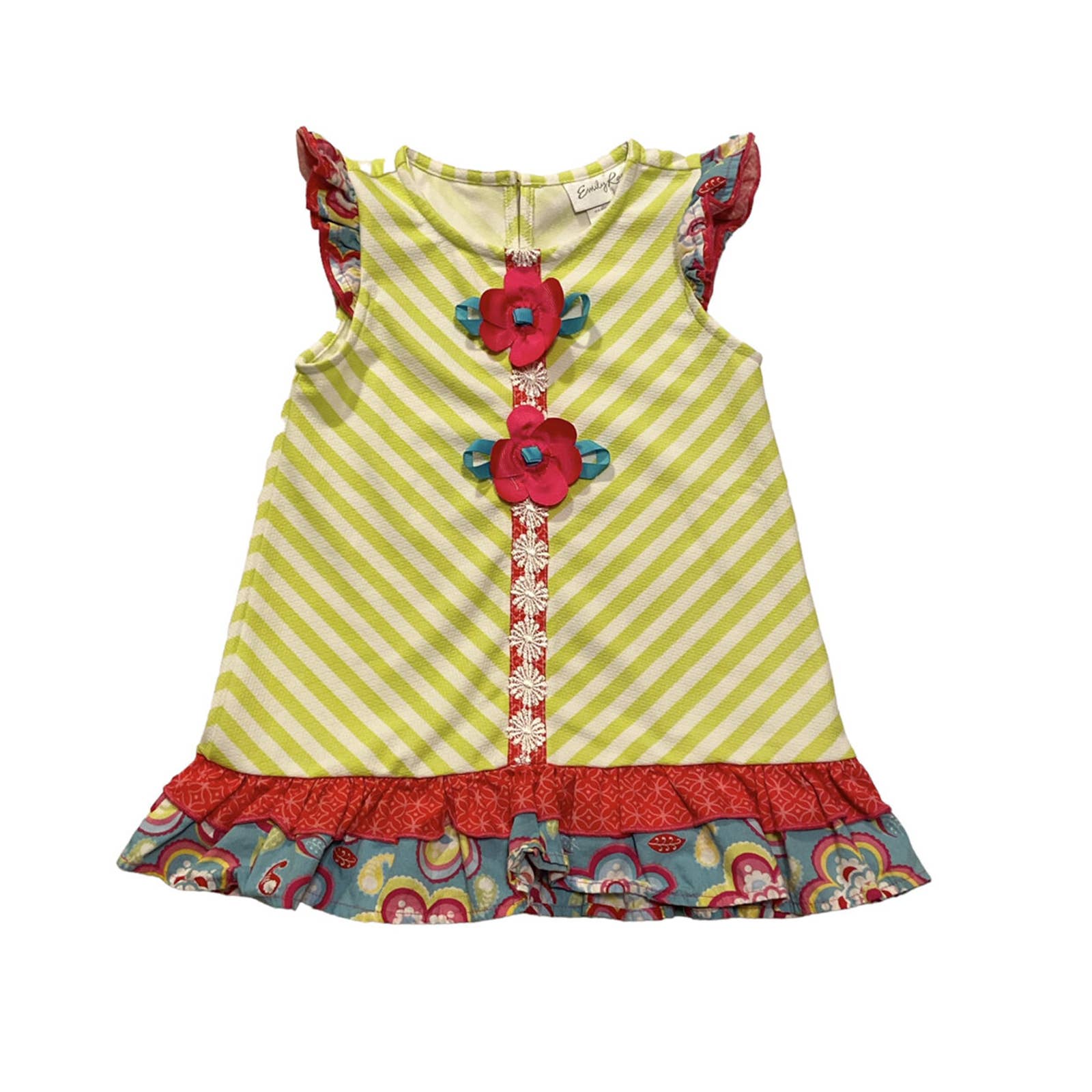 Emily Rose Lime Green Pink Floral Ruffle Sleeveless Dress Size 5 Emily Rose Lime Green Pink Floral Ruffle Sleeveless Dress Size 5