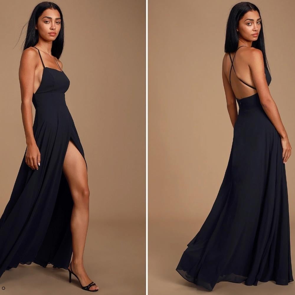 LULU's Bridesmaid Prom Wedding Flowy Romantic Flowy Sexy Chiffon Maxi Dress