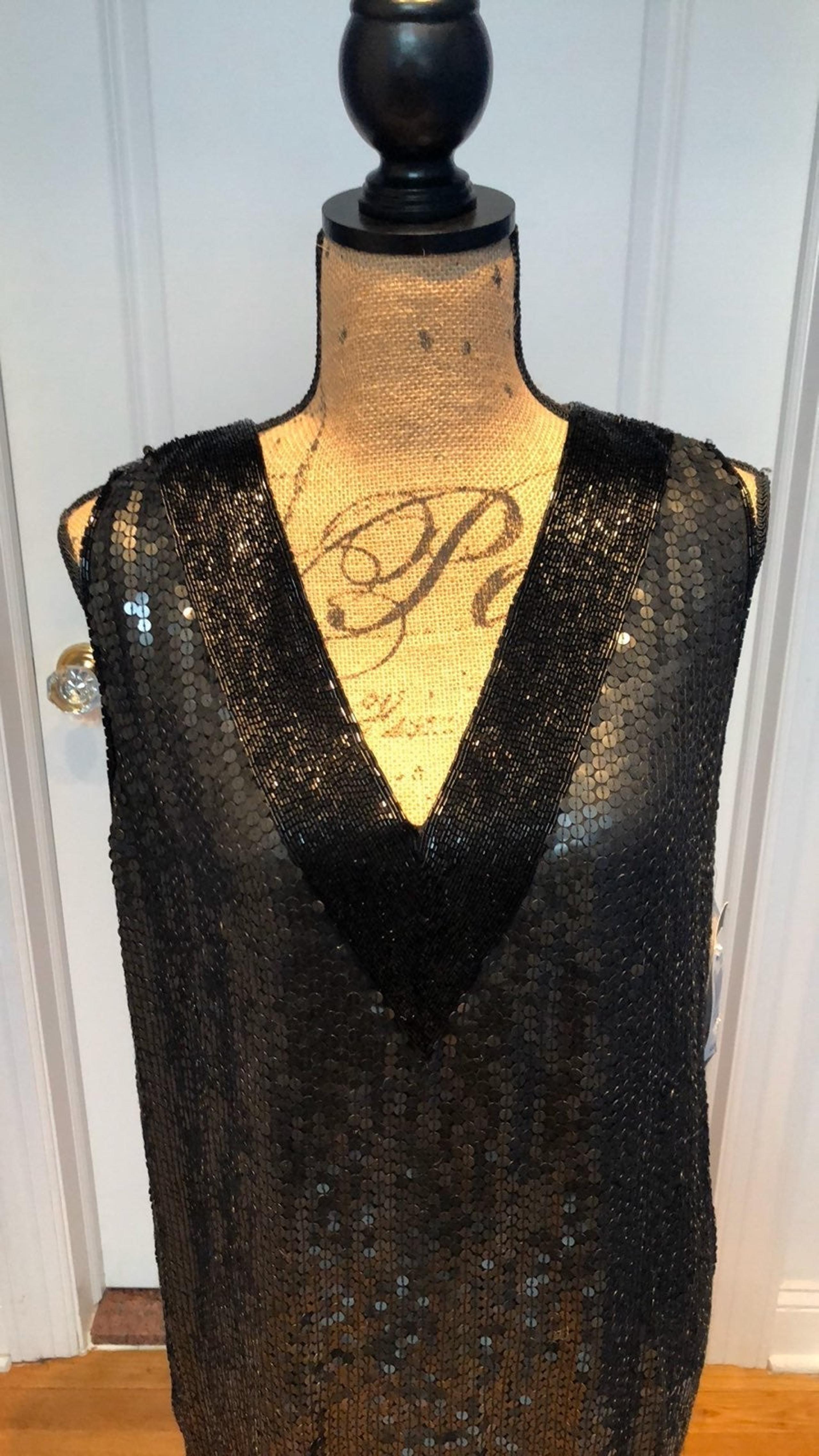 Black V Neck Sequins Tank Dress