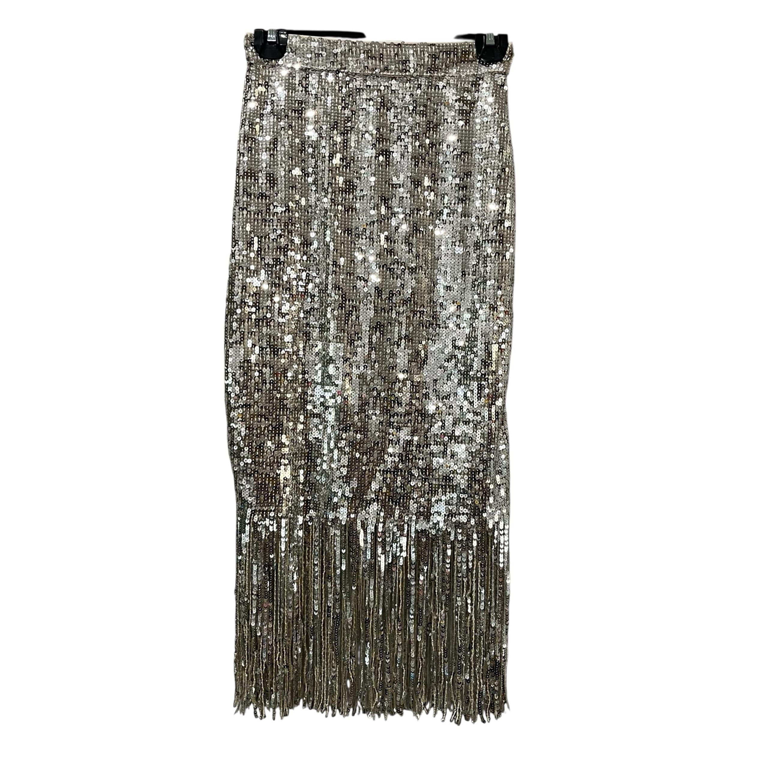 NEW h m silver women's sequin fringe skirt Size 2 Pencil Party Cocktail
