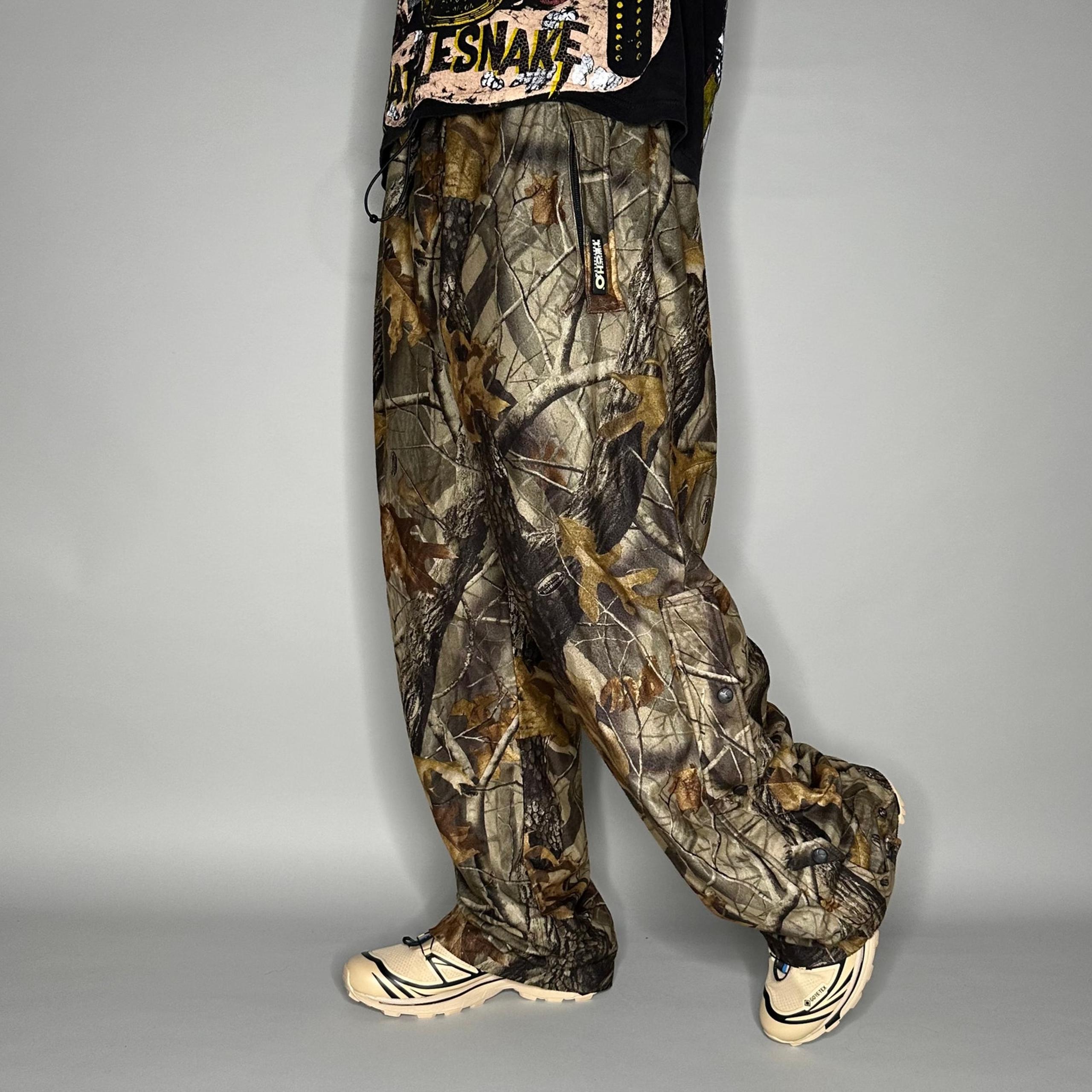 Vintage Realtree Hunting Camo Sweatpants Polyester Baggy Wide Leg Mesh Lined 90s
