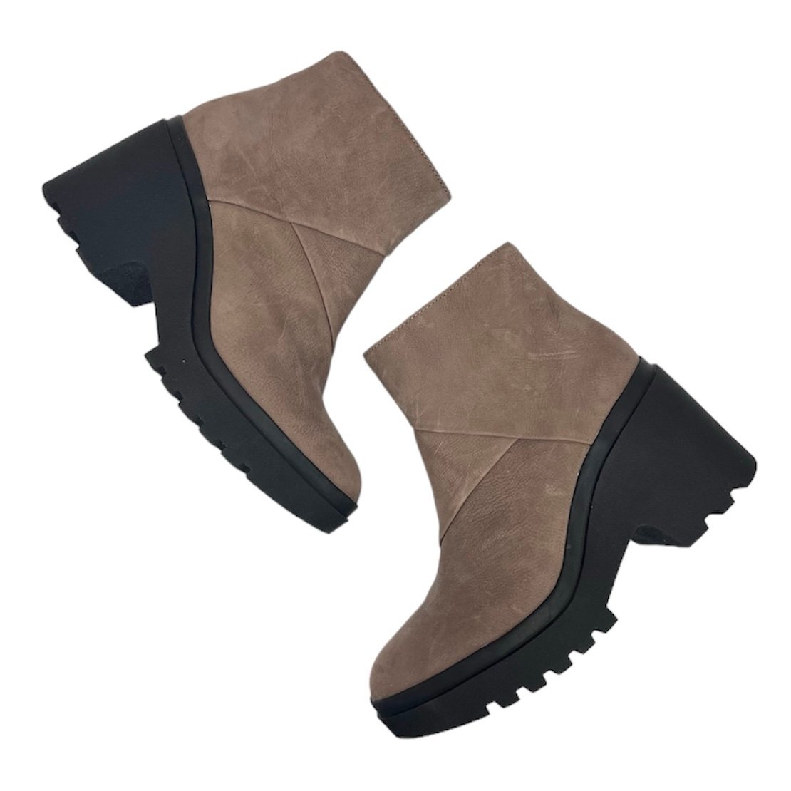 Eileen Fisher Tan Taupe Leather Suede Kard Lug Platform Booties Boots