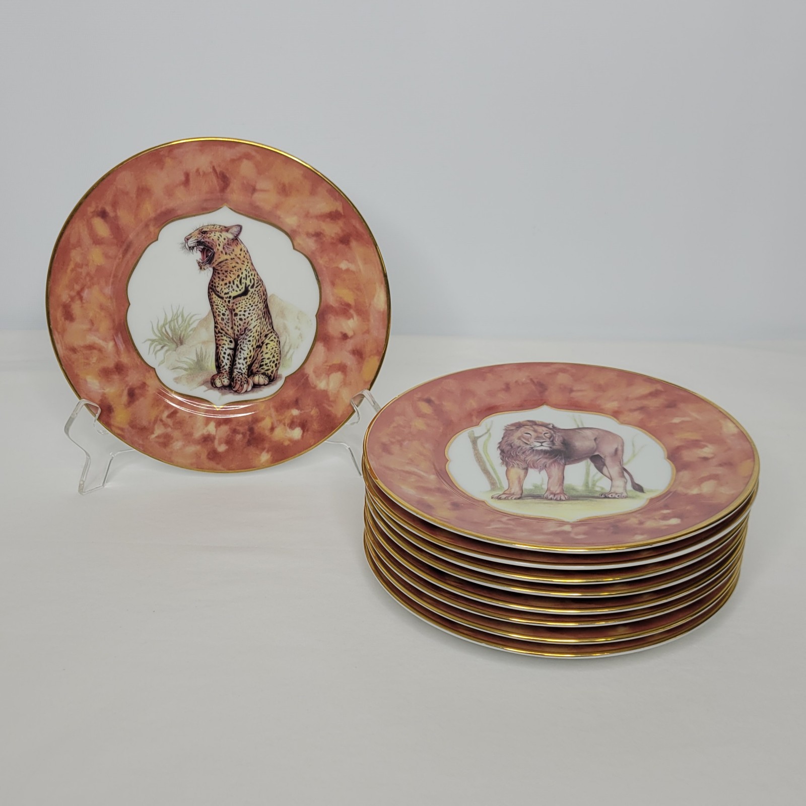 Set of 9 Email De Limoges Safari 96 I. Godinger 7.5” Salad Plates Animals