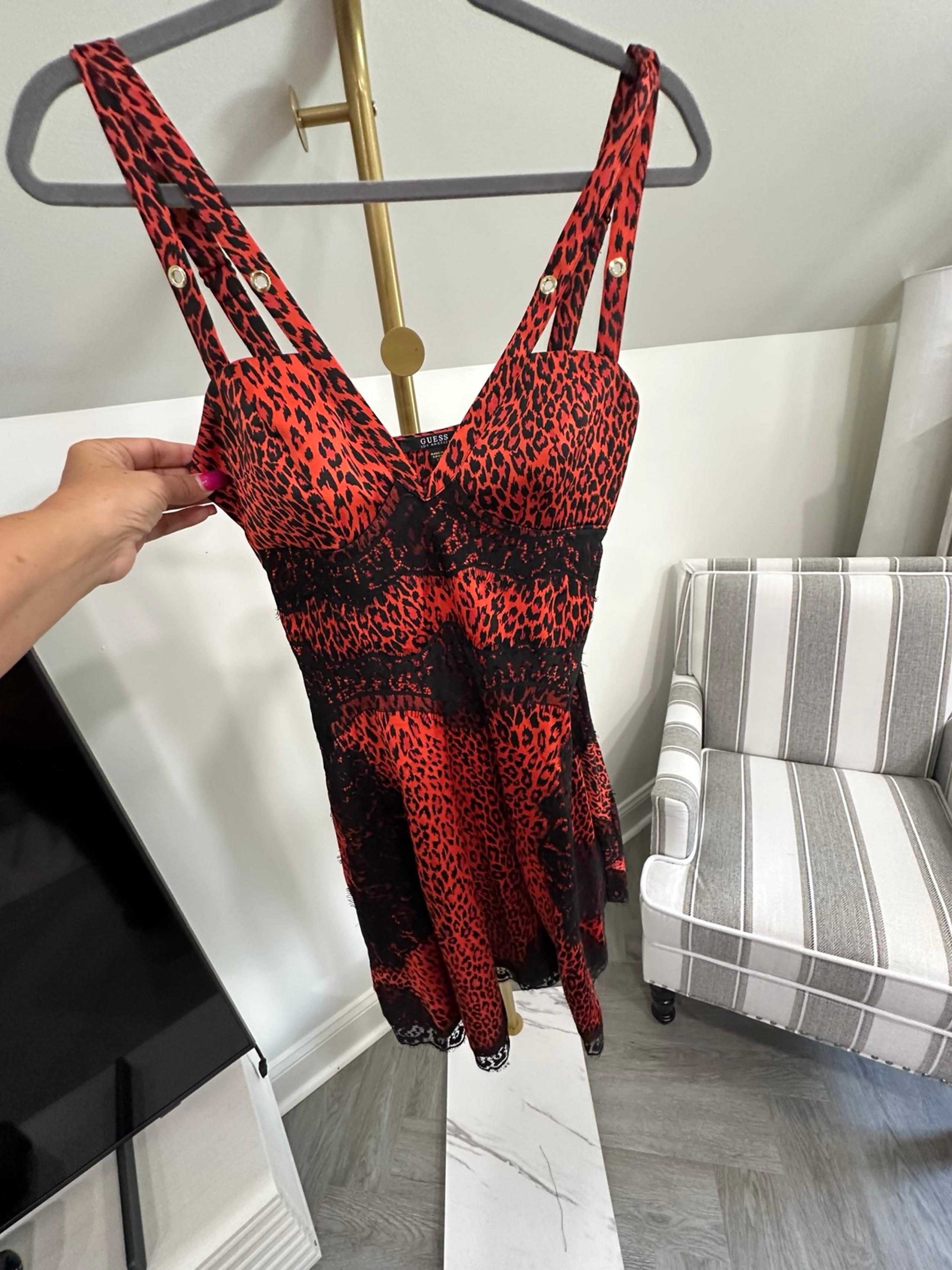 GUESS Nadine Embellished Fit & Flare Red/Black Sexy Dress XS X-Small