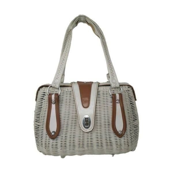 Vintage White Wicker Basket Bag