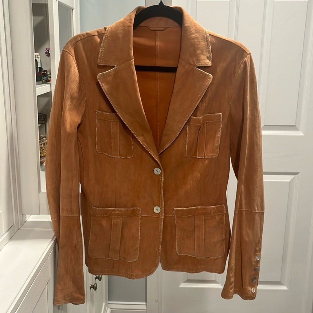 GIMO'S Orange Suede Leather Blazer, Size 46
