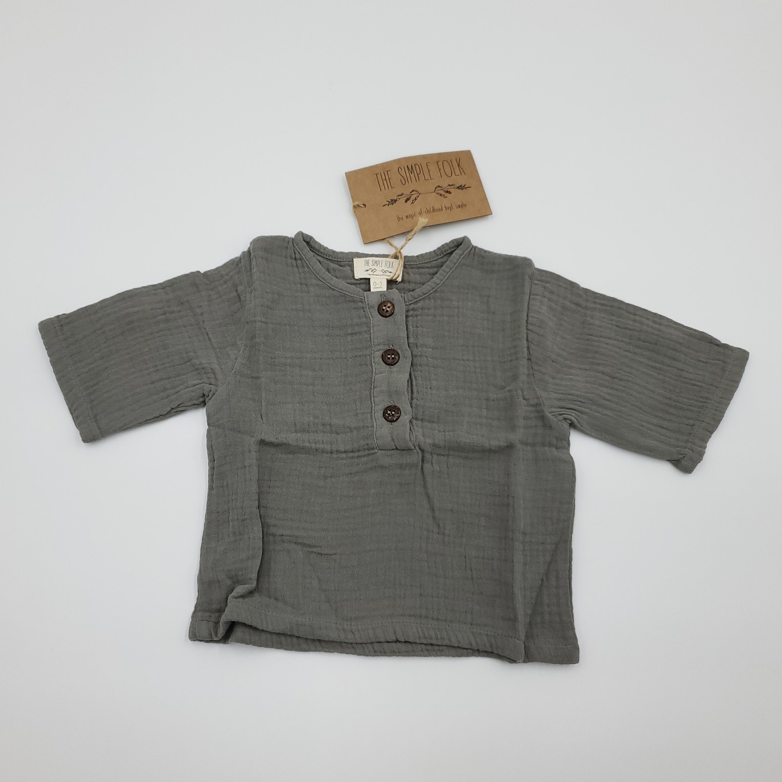 The Simple Folk The Muslin Henley in Lead Gray Size 0-3 Months
