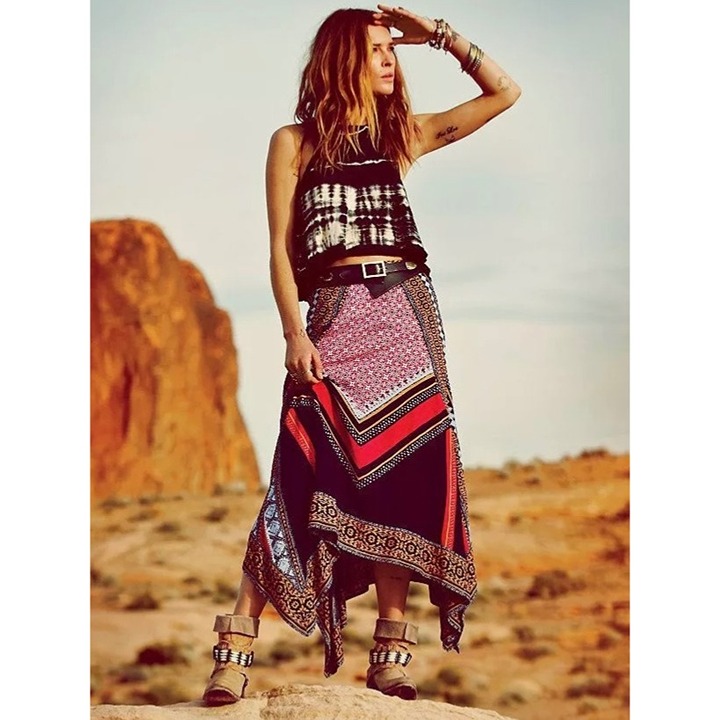 NWT Free People Bohemian Patchwork Handkerchief Hem Midi Skirt