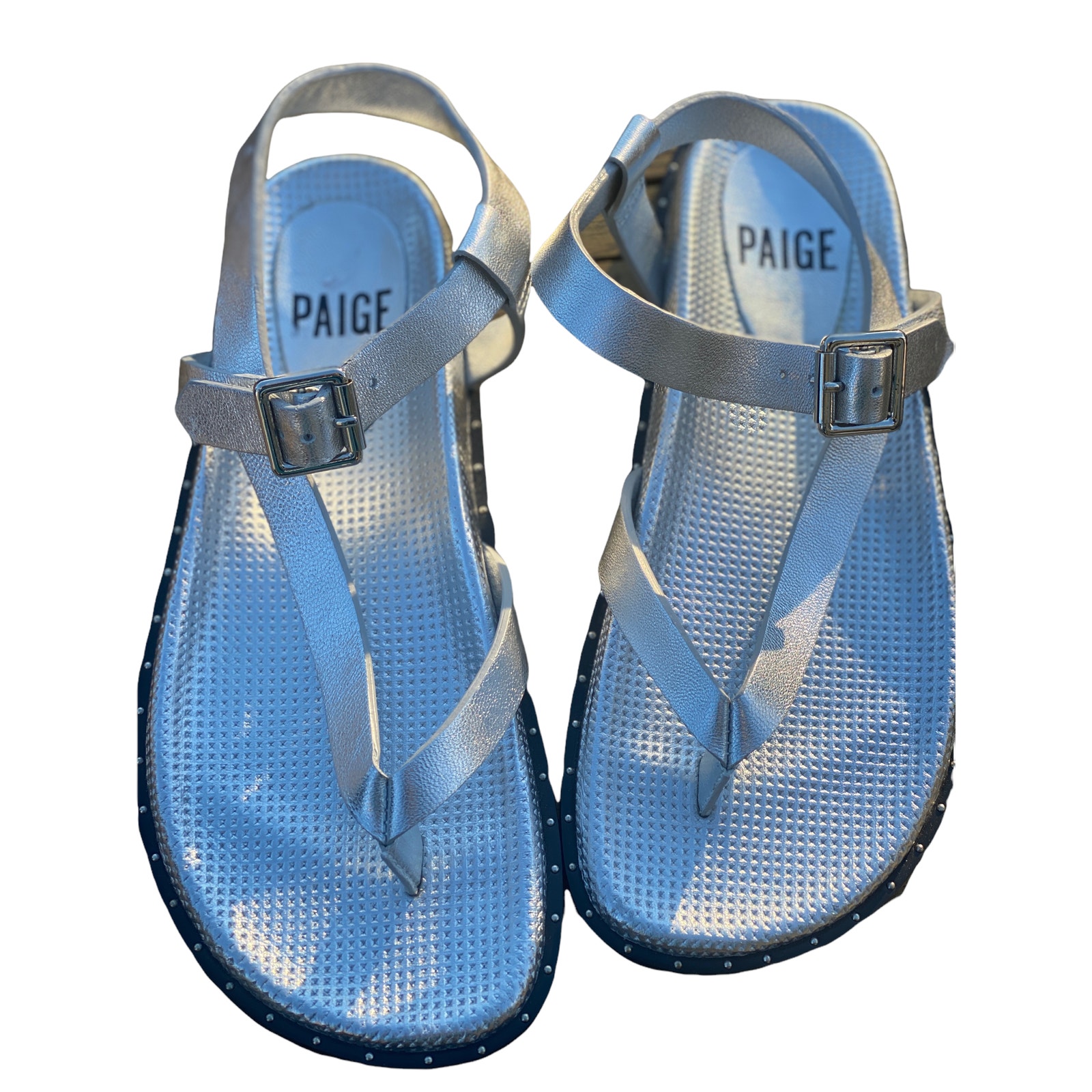 Paige Zuri Silver Leather Sandals Size 5