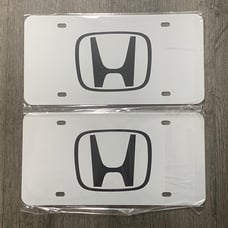 Honda white Brand New Front Vanity Metal Plate Frame Holder (2 Pack)