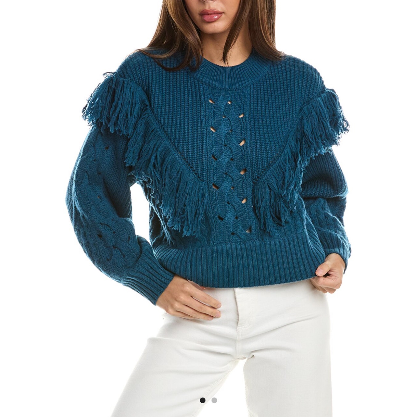Equipment Femme Amira Wool & Cashmere Chunky Knit Fringe Sweater M