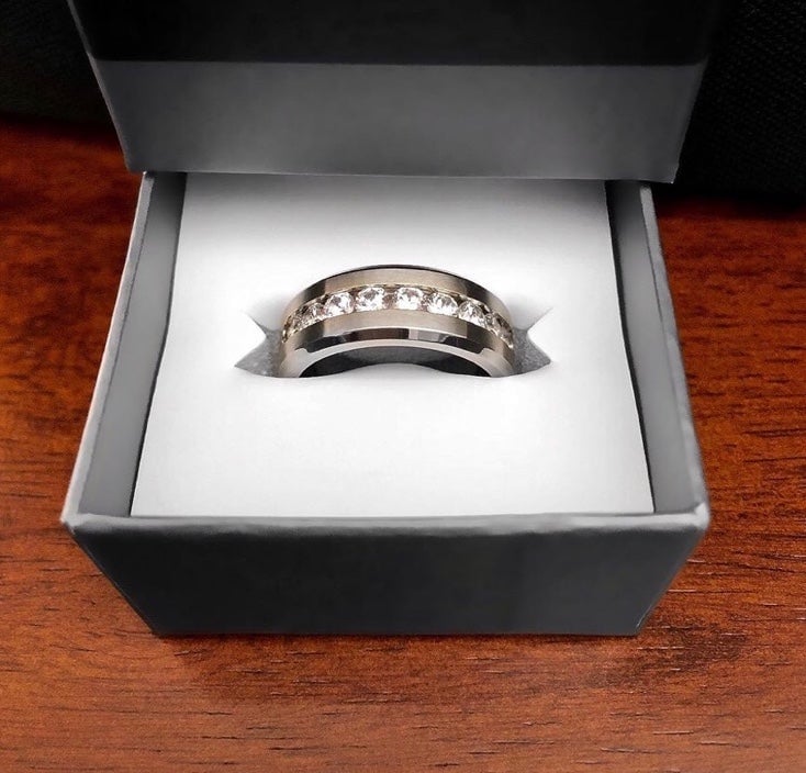 Men's Wedding Band Engagement Ring with 9 Stones Tungsten Carbide Ring
