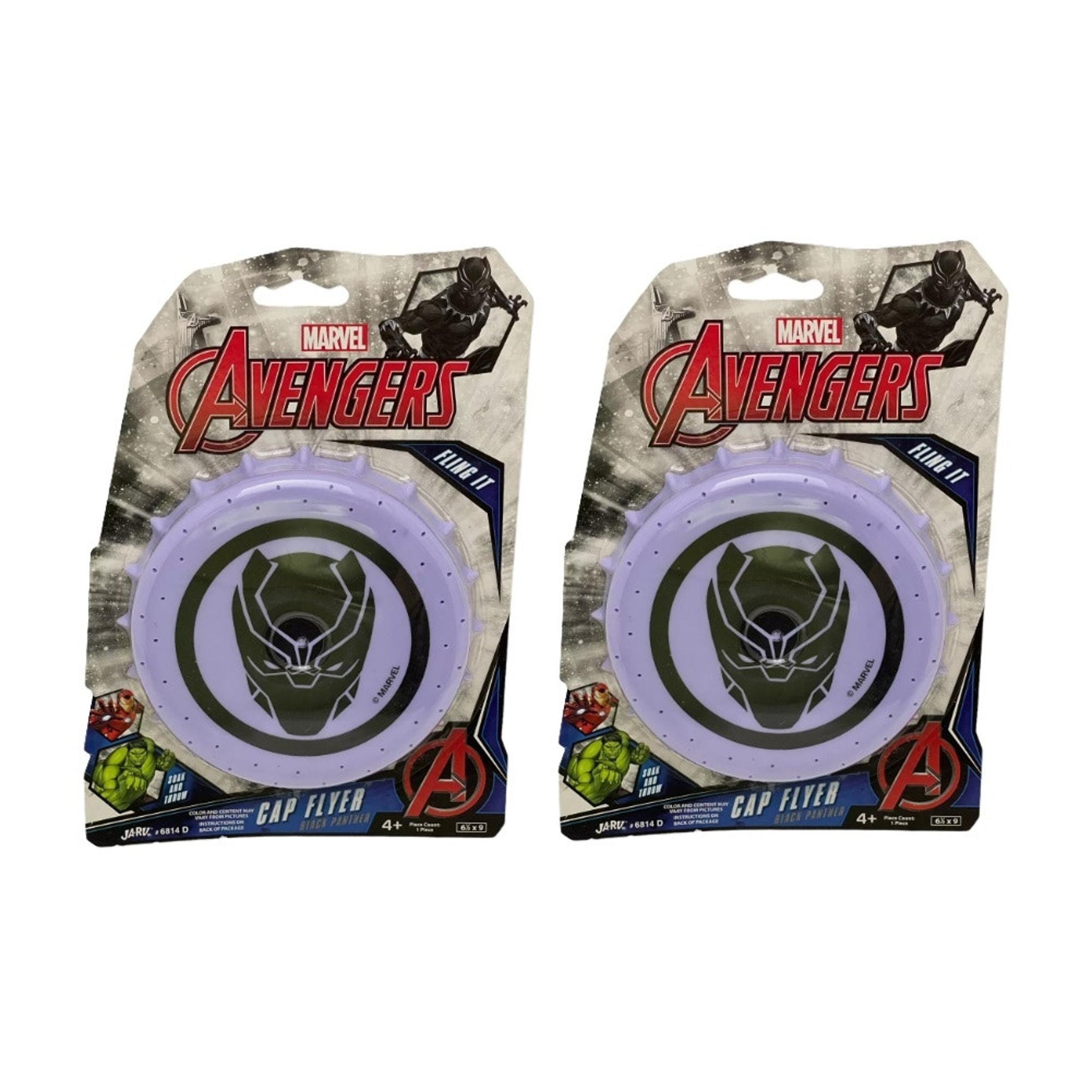 2 Pack Black Panther Cap Flyer Marvel Avengers Soak & Throw Water Frisbee JA-RU