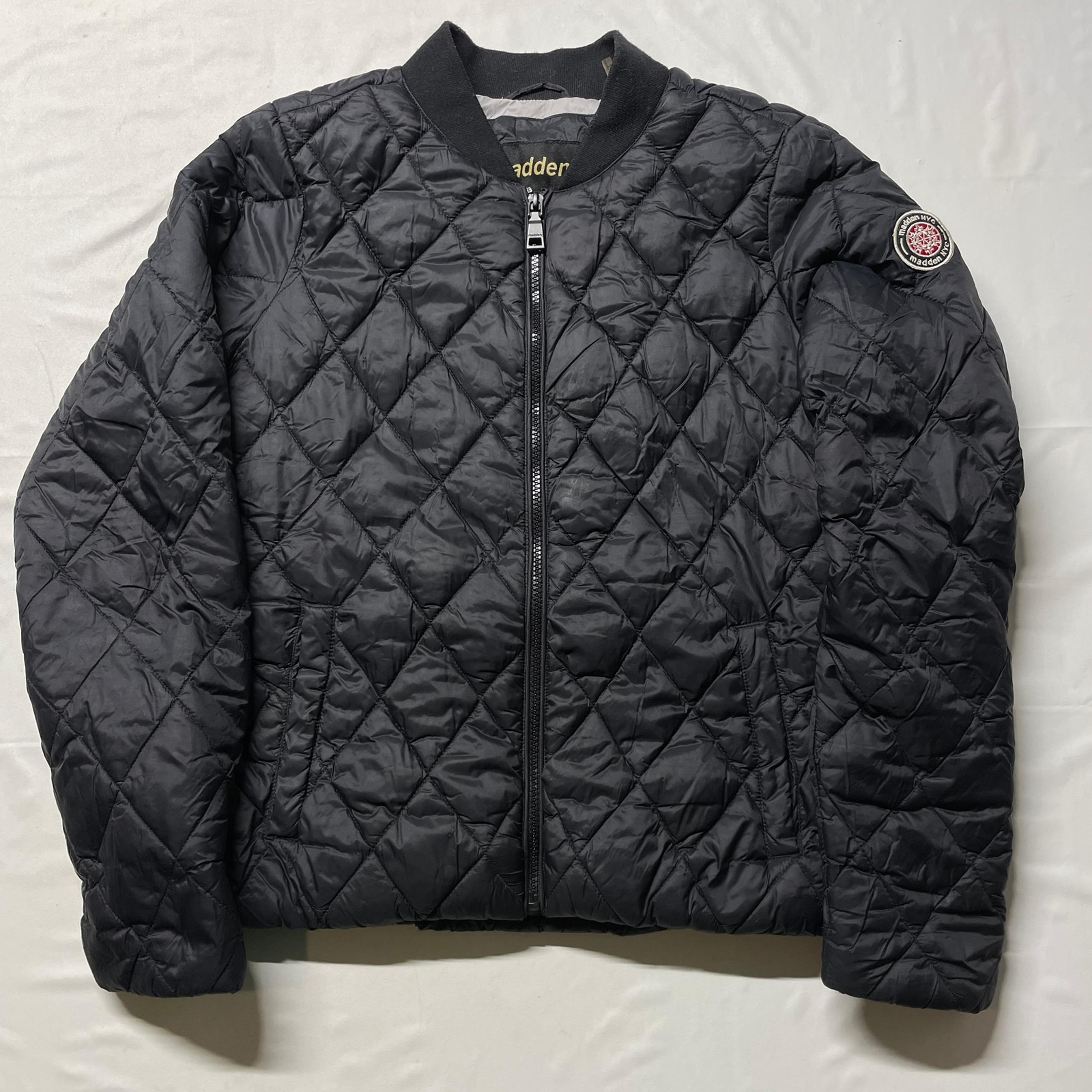 Madden NYC Black Puffer Jacket Women’s Medium Full Zip Quilted Solid Pockets Y2K