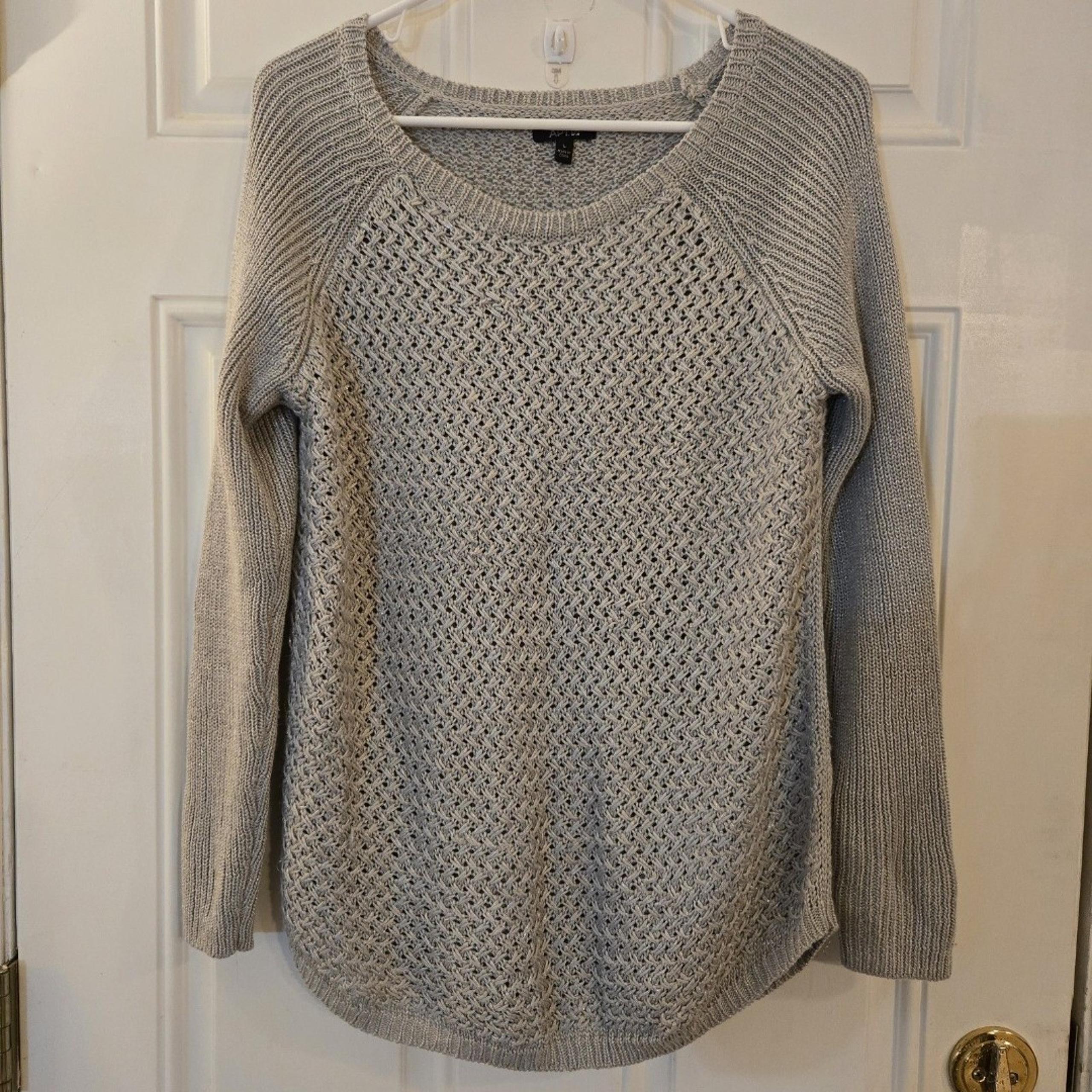 Apt. 9 Lurex Basket-Weave Tunic Sweater Womens Size Large Gray Silver Metallic