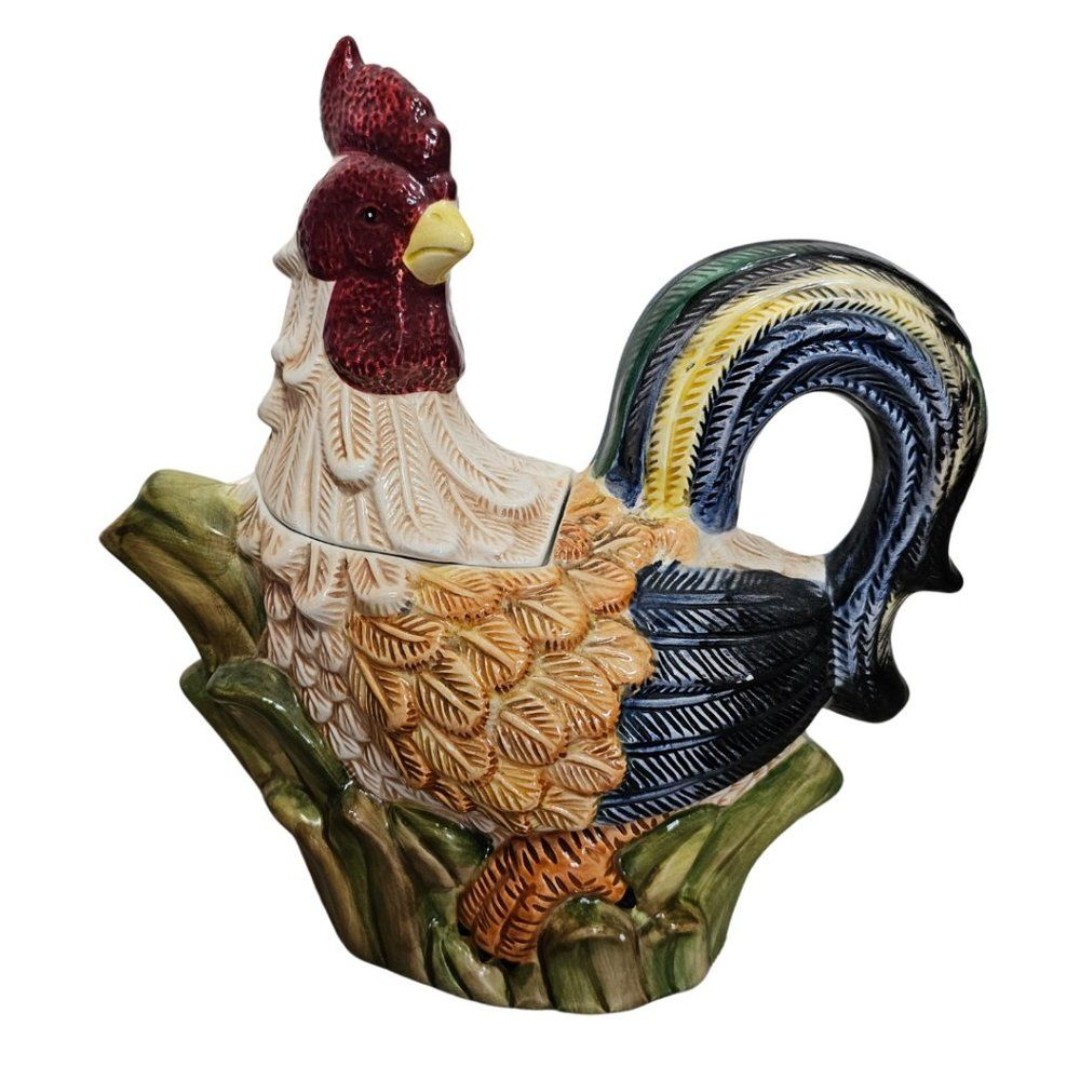 Vintage Jay Imports Rooster Teapot Hand Painted Farmhouse Kitchen Country Decor
