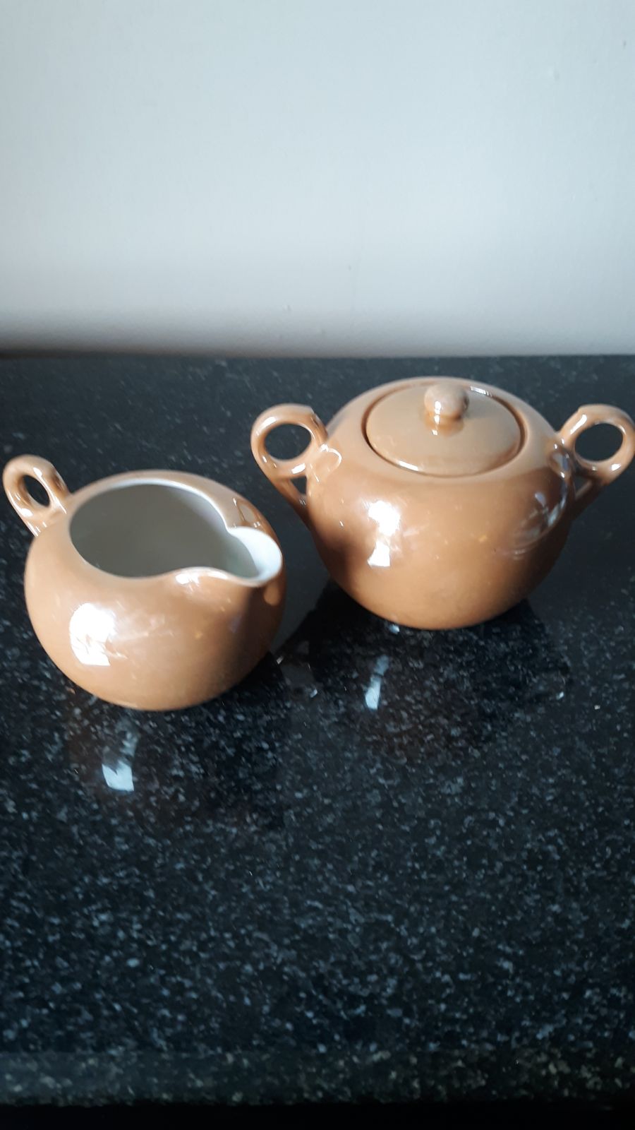 Vintage Peach lusterware sugar creamer L