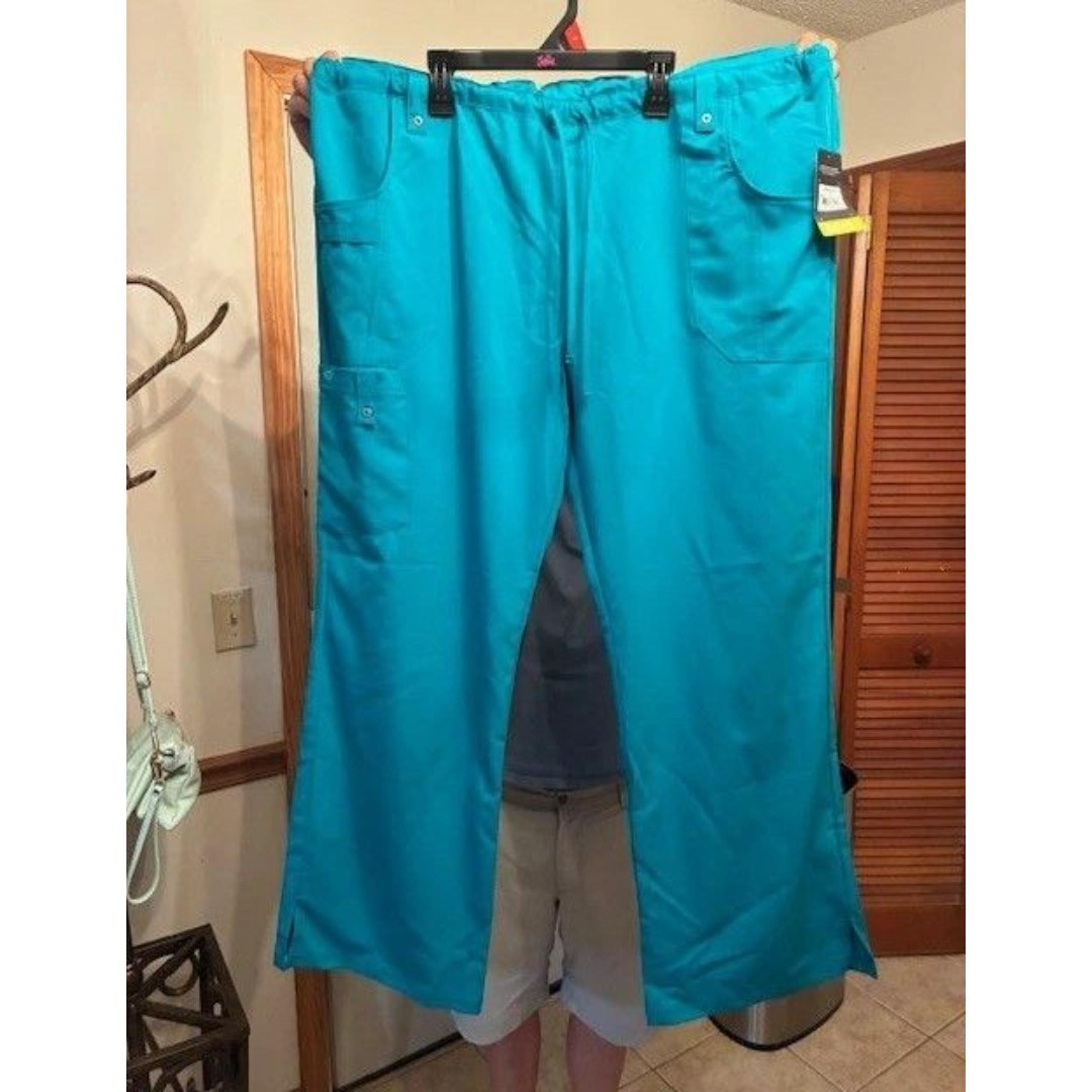 Dickies Scrubs Pants Woman XL Xtreme Stretch Drawstring Elastic Aqua Blue
