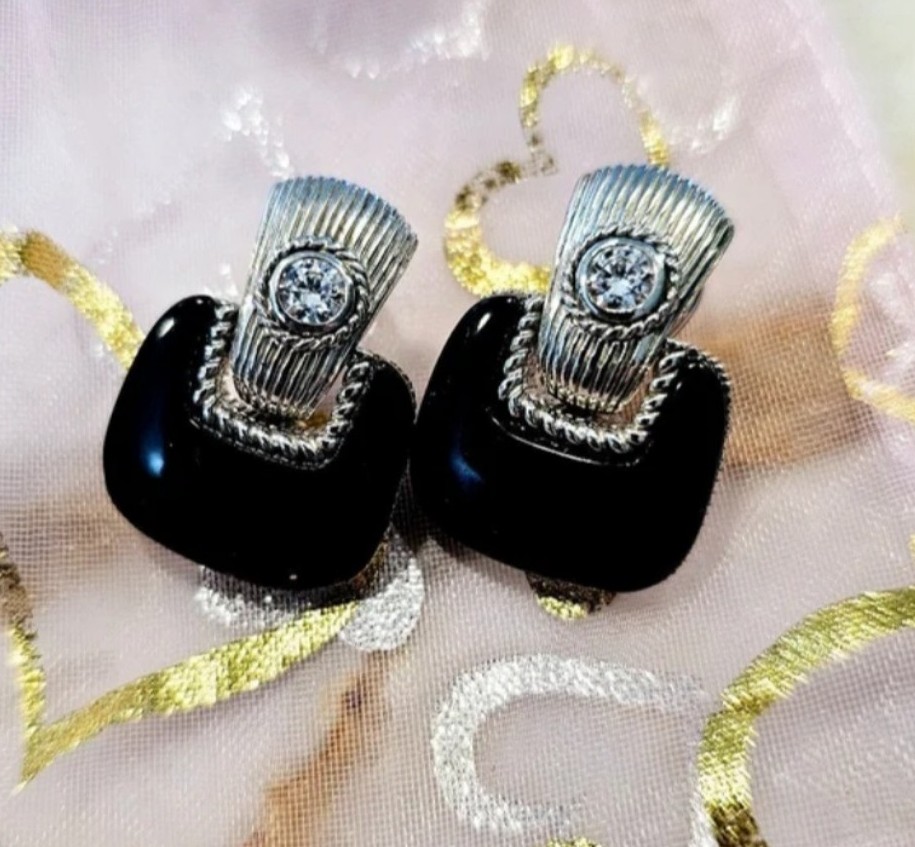 Judith Ripka Sterling Silver Earrings Stone Thailand 925 Stamped