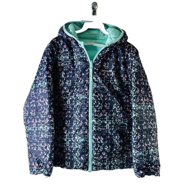 Eddie Bauer Youth Girls 14/16 Goose Down Fill Reversible Hooded Puffer Jacket