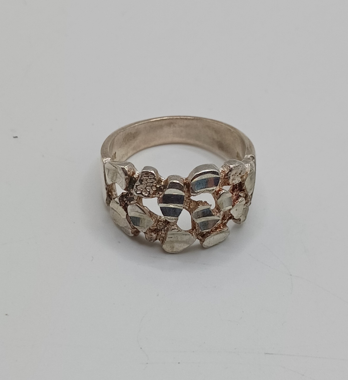 Designer NF Sterling Silver 925 Nugget Style Modern Band Ring Sz 8