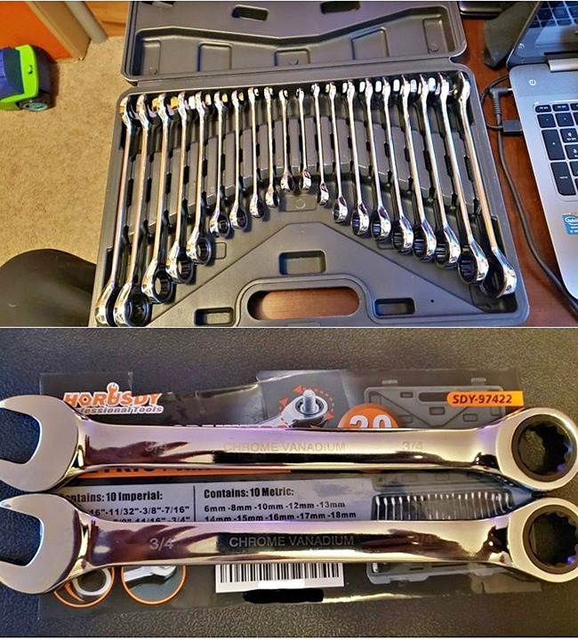 20pc Ratcheting Wrench Set ,SAE & Metric 1/4 to 3/4 & 6-18mm, CR-V Steel - NEW