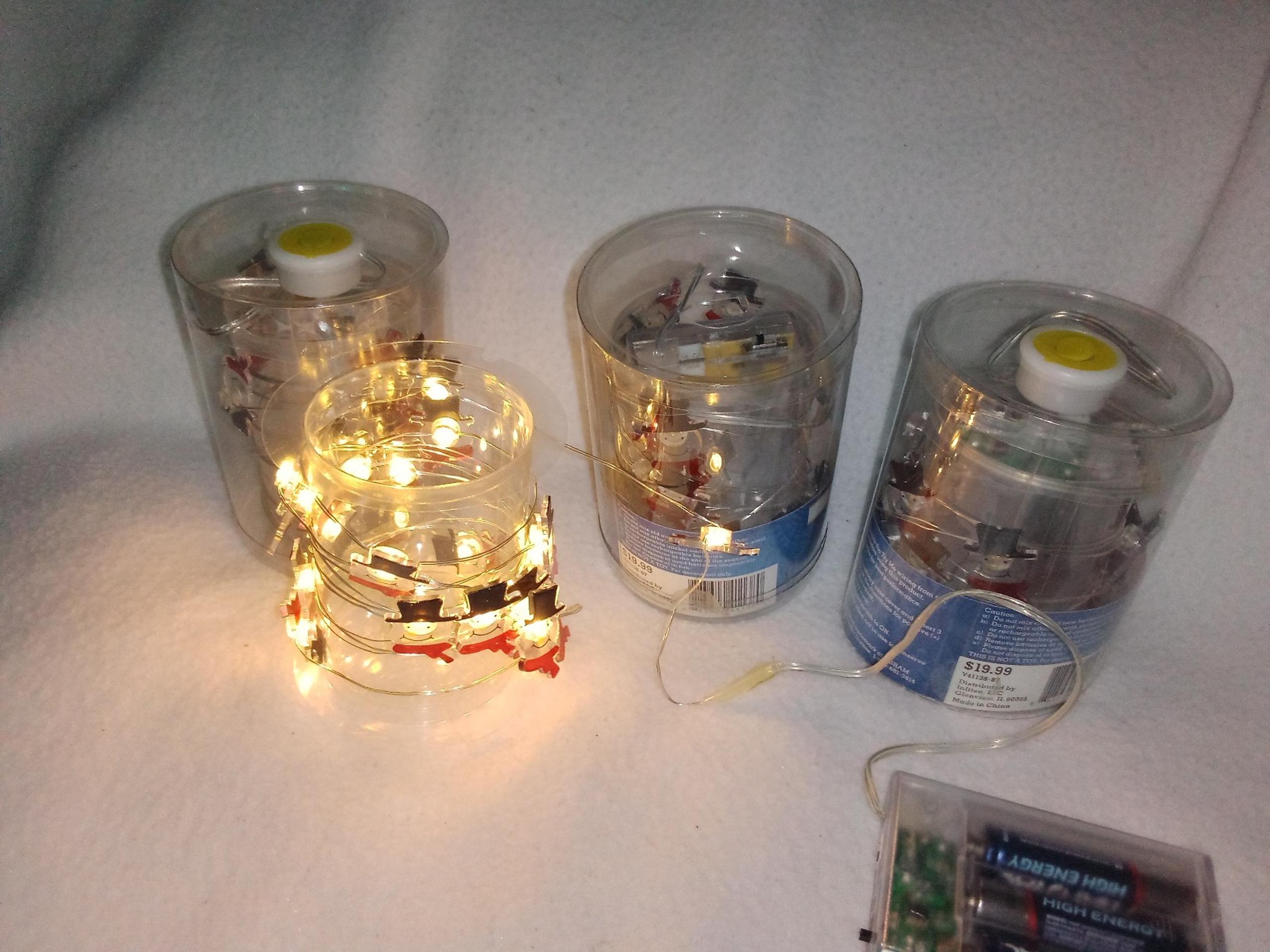 Christmas Snowmen 20 LED Microdot Lights 6.2' Long Set of 4