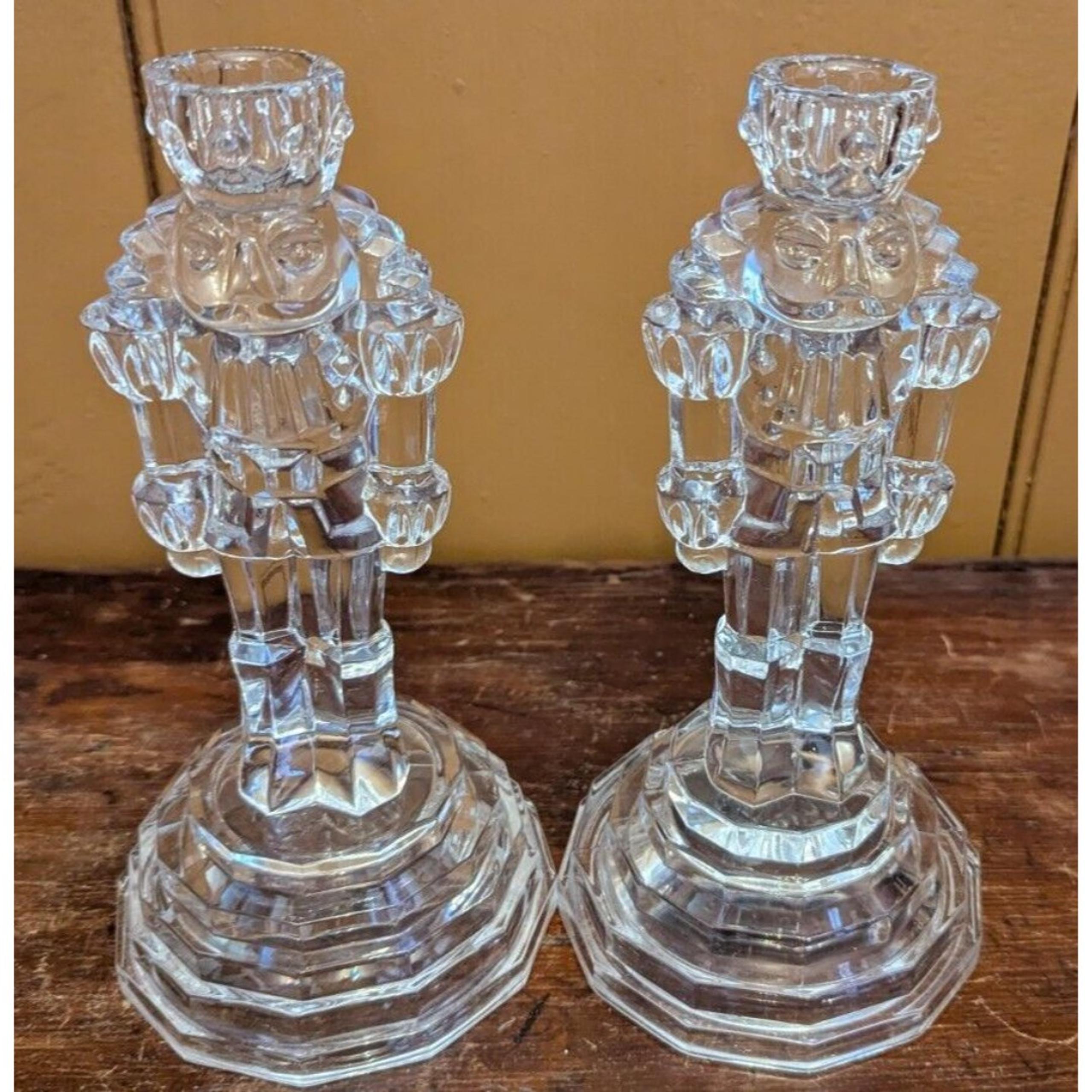 Vtg Princess House Lead Crystal Nutcracker 8" Candlesticks Clear Glass Set 2
