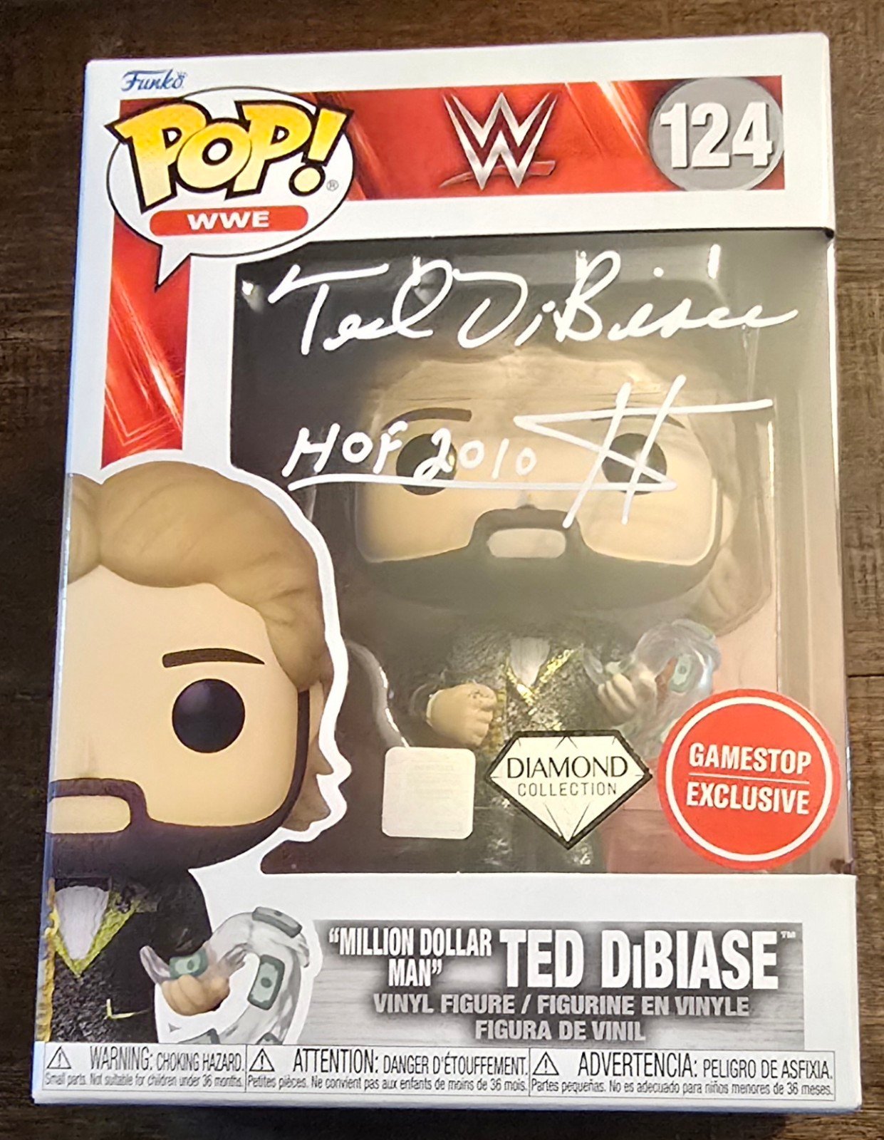Ted DiBiase signed Million Dollar Man Ted DiBiase WWE Funk Pop #124 with HOF 201