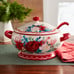 Pioneer Woman Soup Tureen with Ladle Wishful Winter Floral Red Ceramic 3Qt New