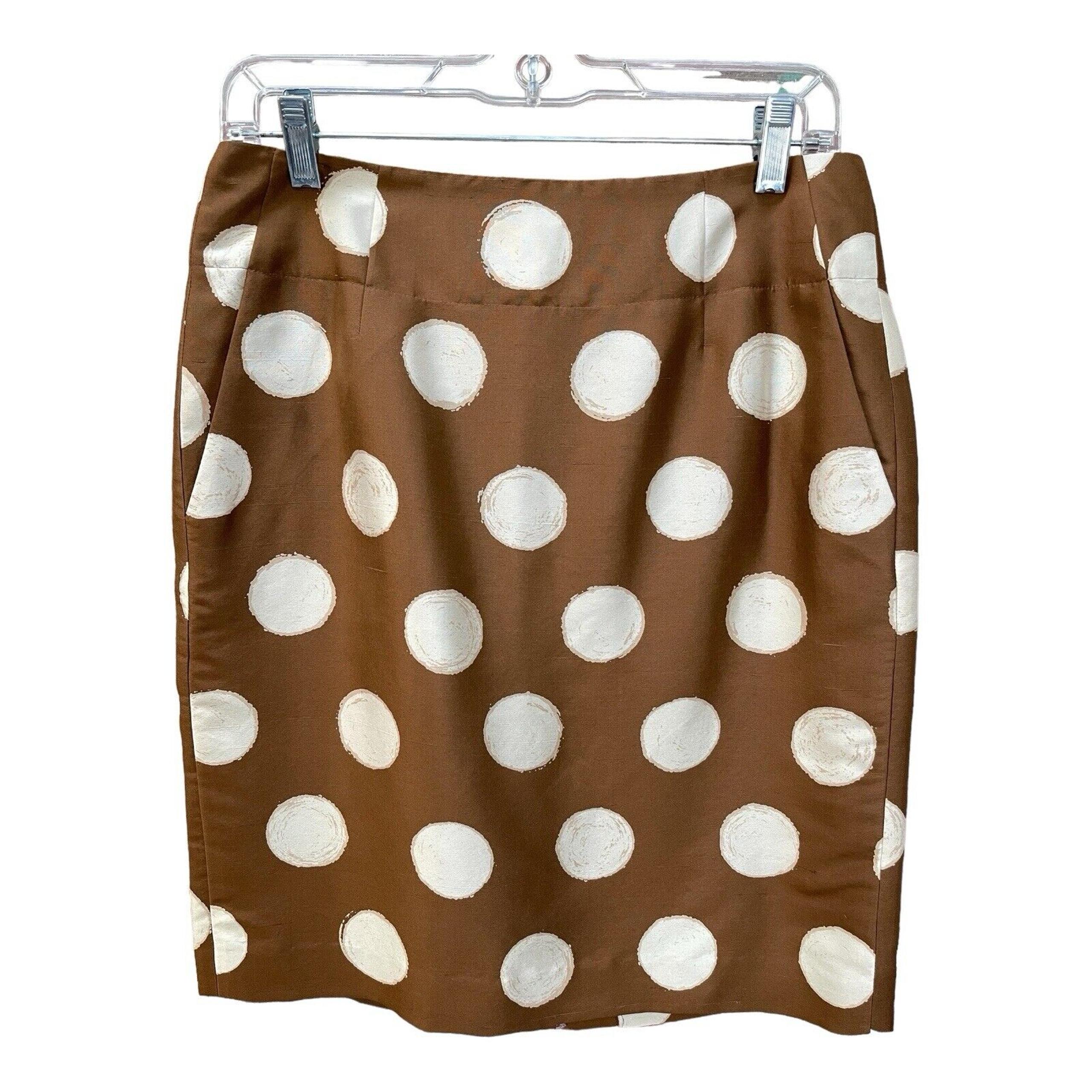 Banana Republic Women’s 100% Silk Brown Polka Dot Straight Skirt Pencil Size 4