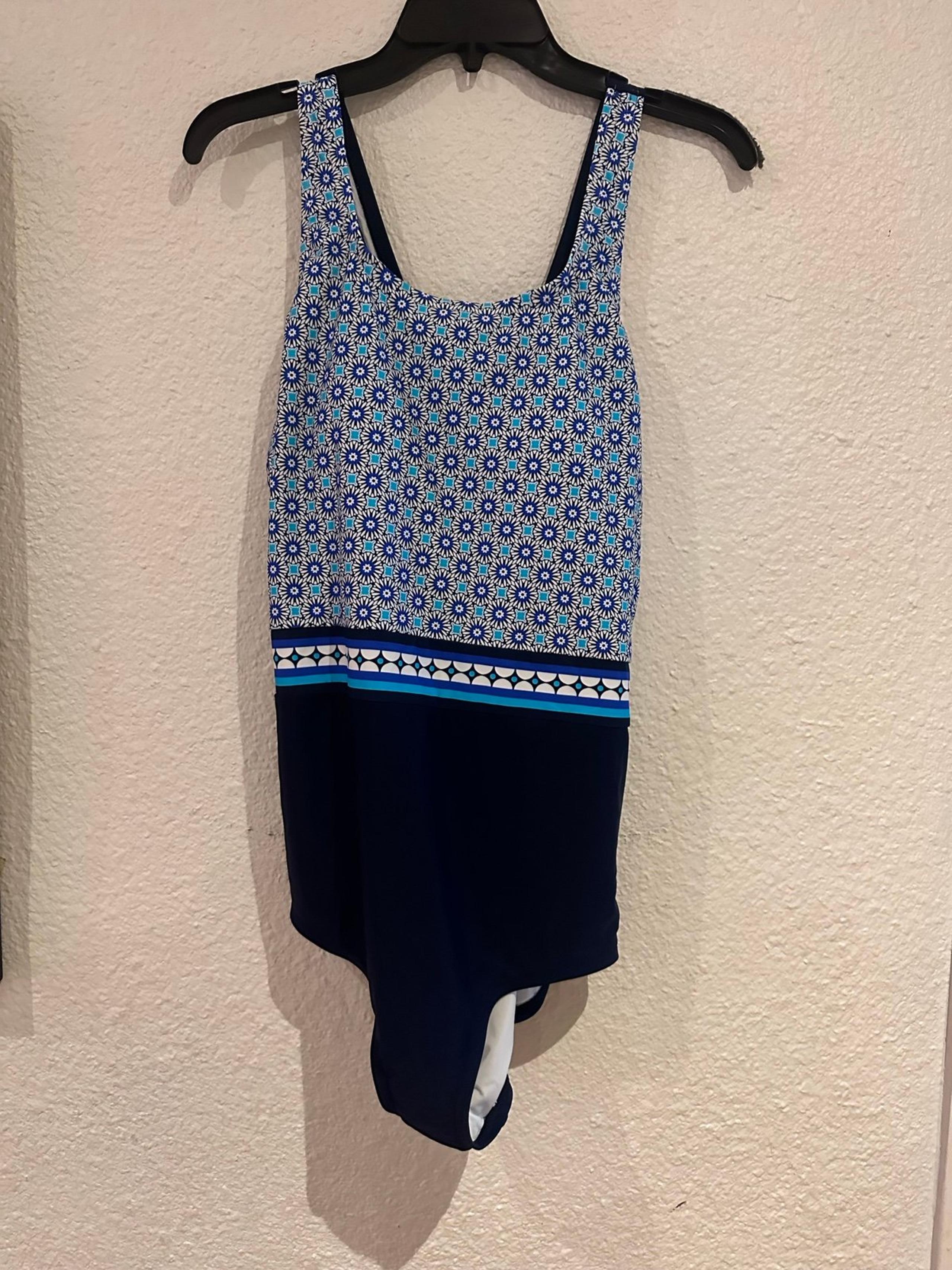 Ladies blues/white/printed swimsuit (L)
