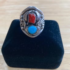 Navajo Men's Coral Turquoise 925 Sterling Silver Ring Size 12.5 Signed L Vintage