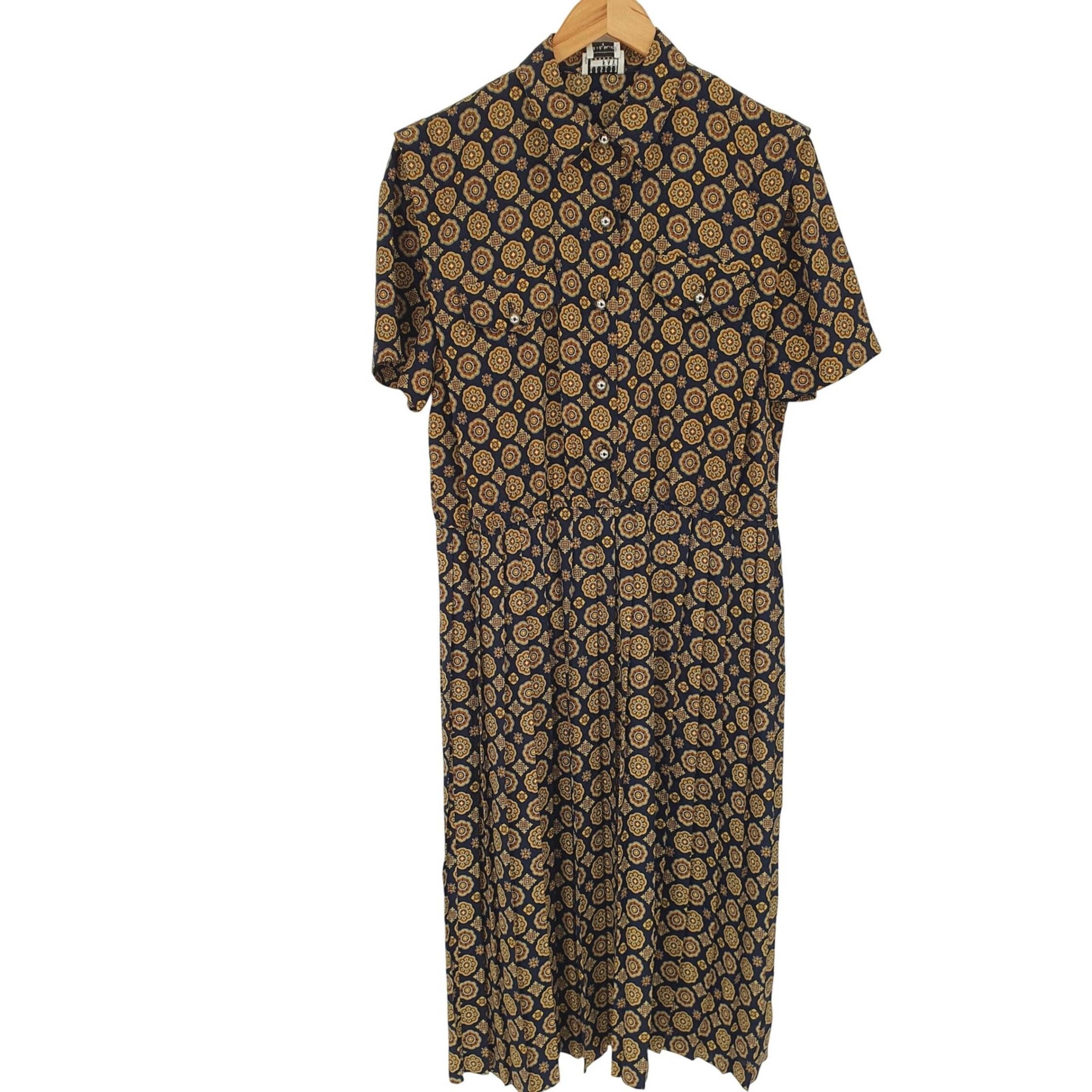 Leslie Fay Vintage Floral Midi Dress Short Sleeve Button Down Size 16 Coquette