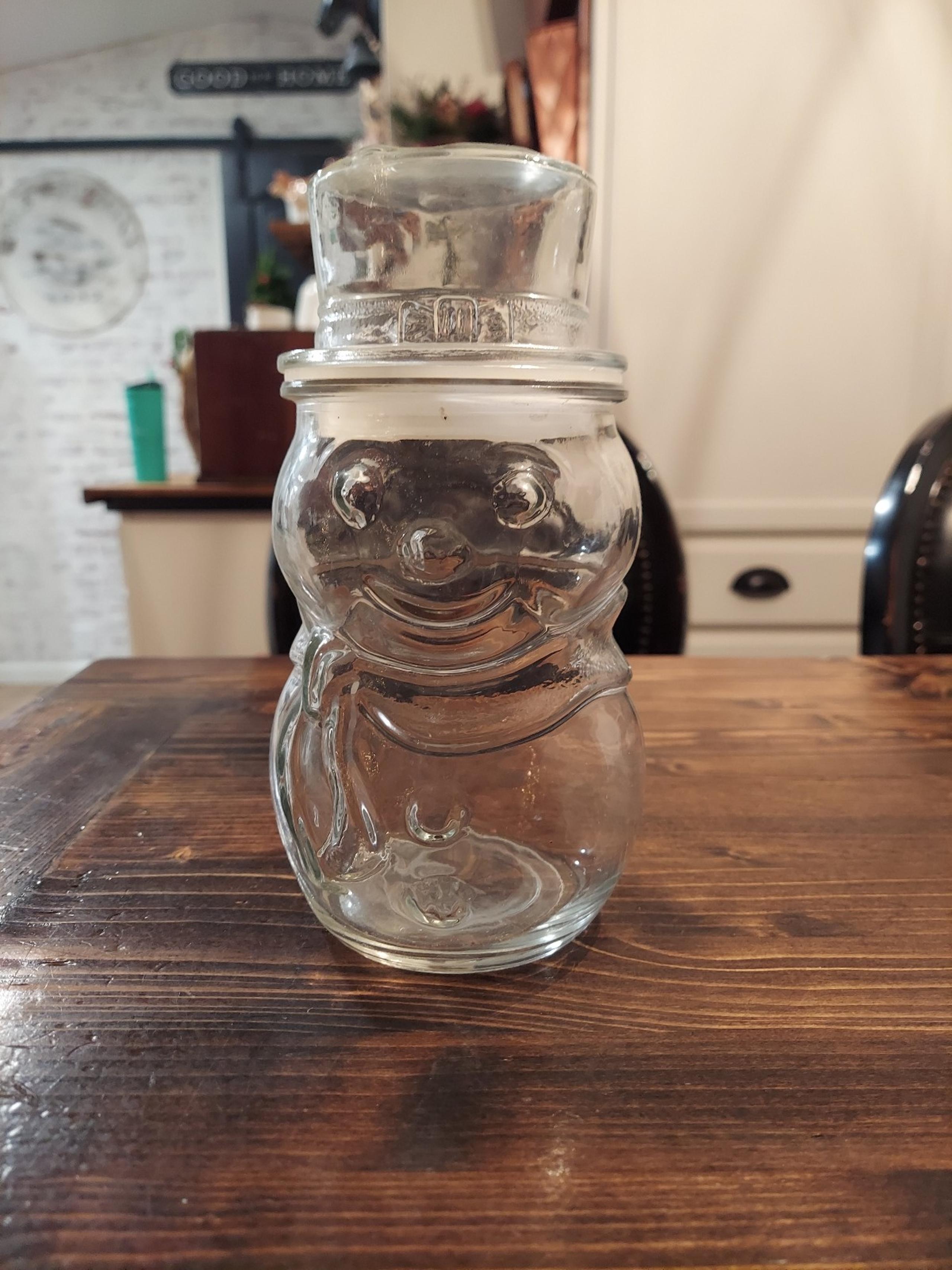 Vintage Libbey Clear Glass Snowman Canister