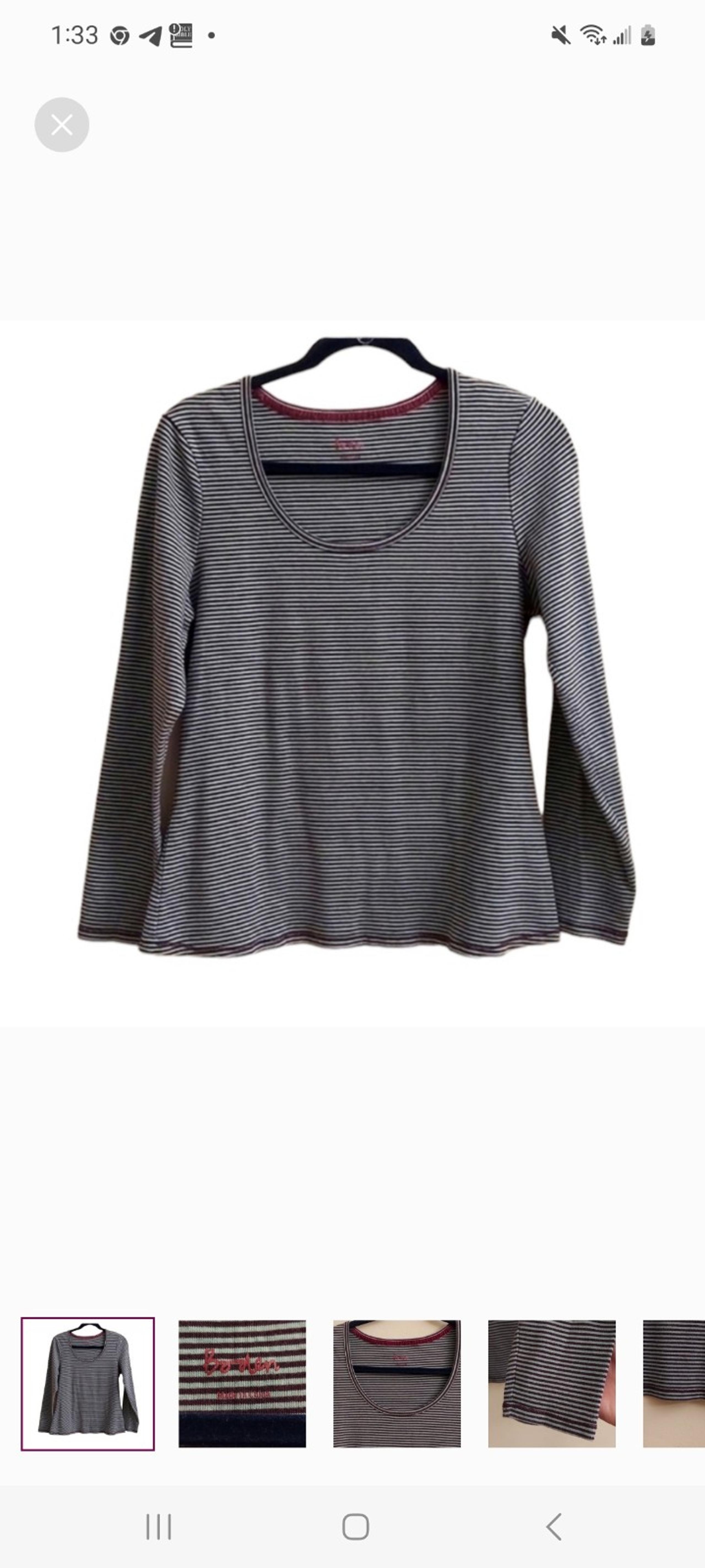 BODEN Striped Long Sleeve Round Scoop Neck Pullover Top