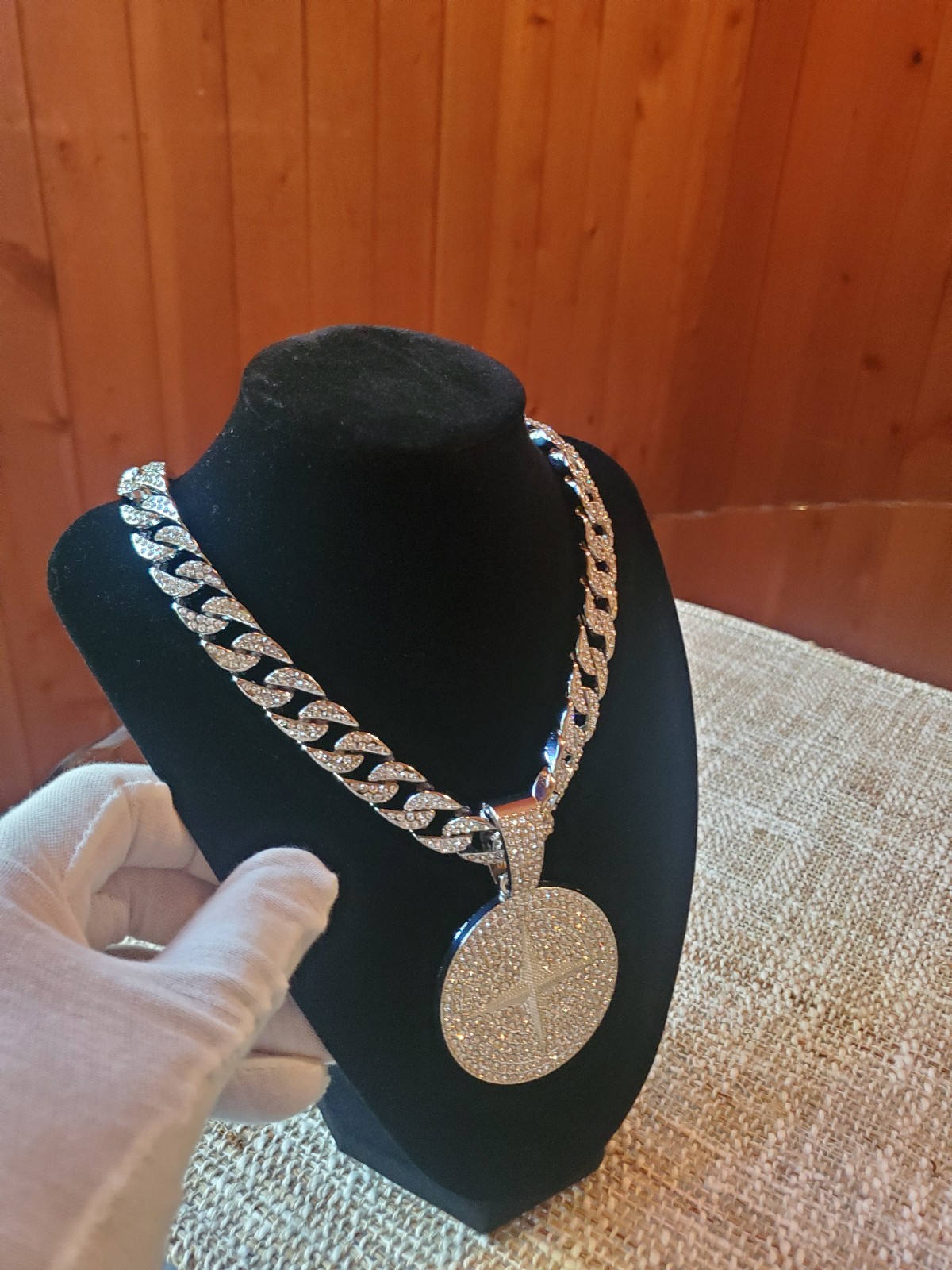 New Iced Out Silver Cuban Link Chain Necklace with Charm