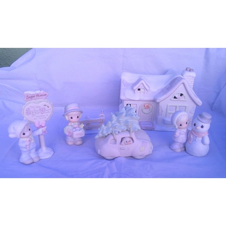Vintage 1992 Precious Moments Sugar Town Christmas Village Set Porcelain Night
