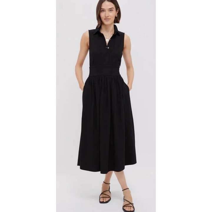 Tuckernuck Pomander Place Mikala Maxi Shirt Dress Small Black Minimalist NWT