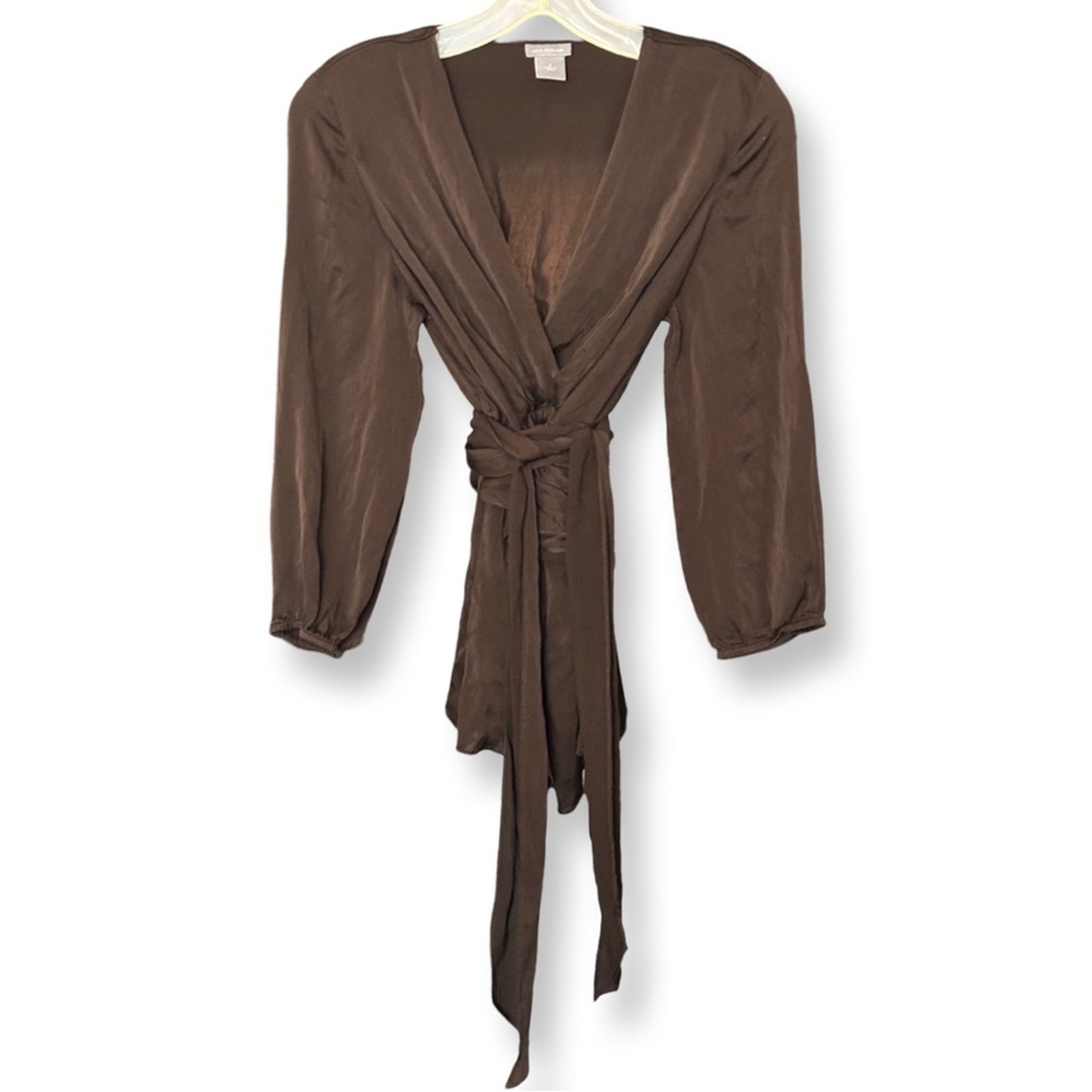 Vintage Ann Taylor Brown Silk Wrap Blouse