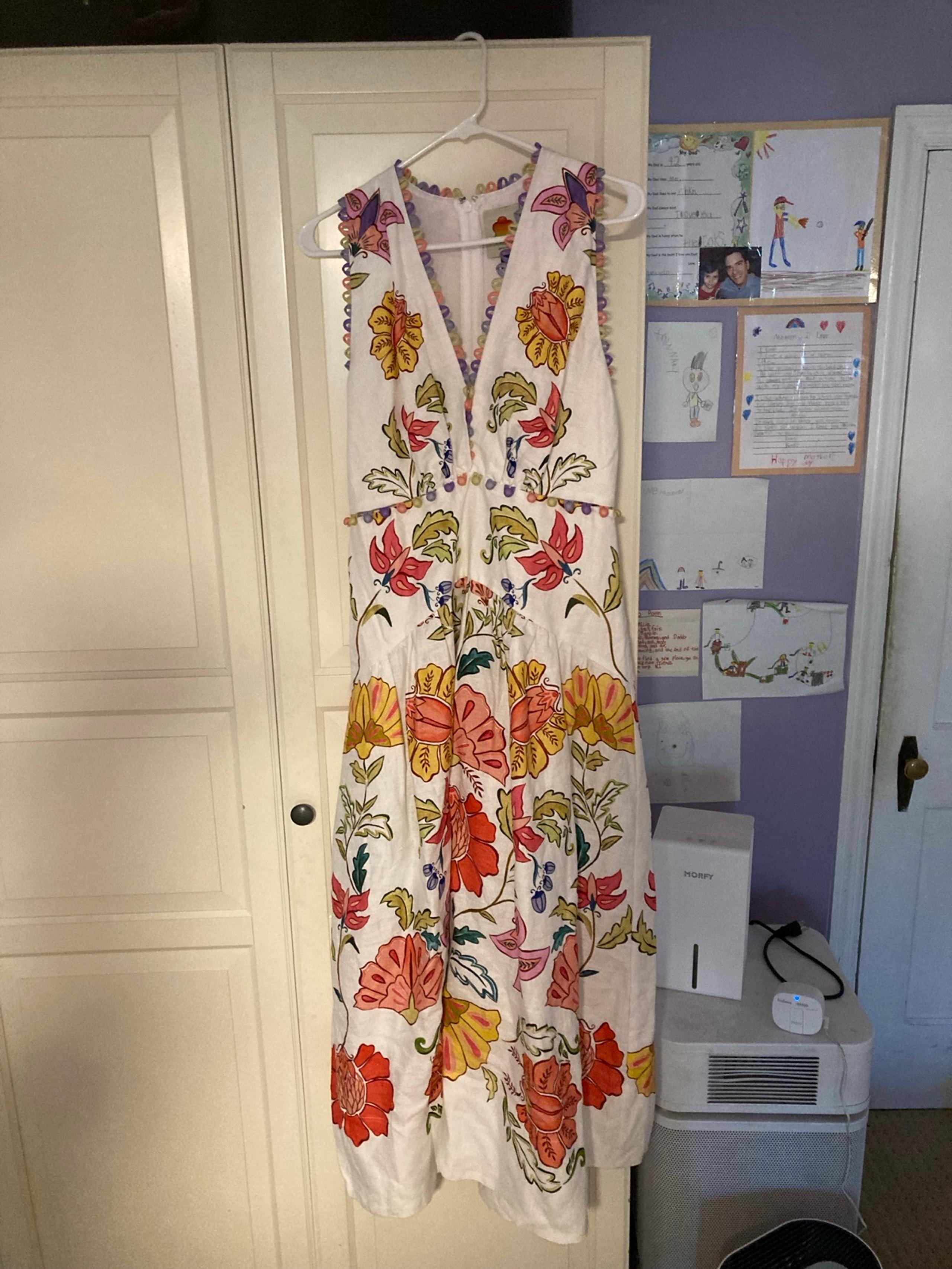 FARM RIO FLORAL INSECTS OFF WHITE MAXI DRESS