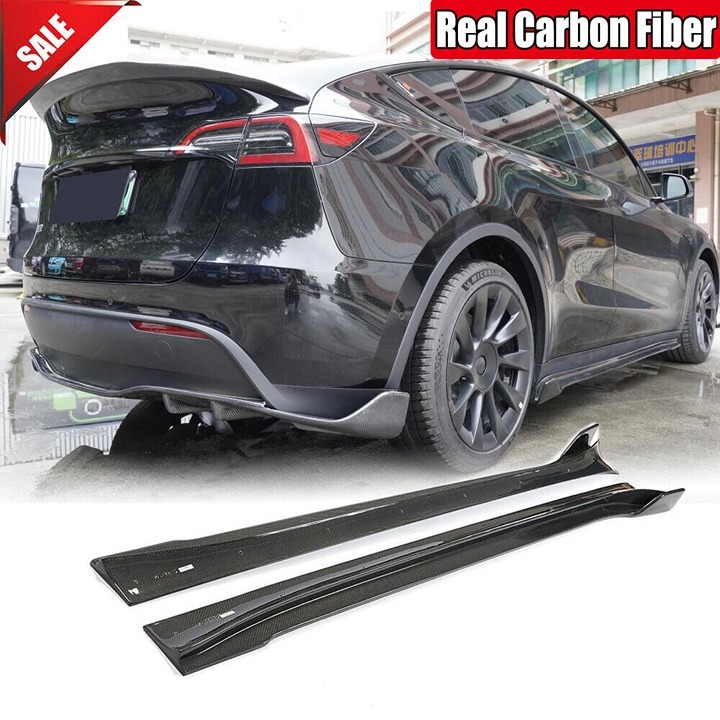 New Tesla Model Y 2020-2023 Real Carbon Fiber Side Skirts Extension Lip Panel