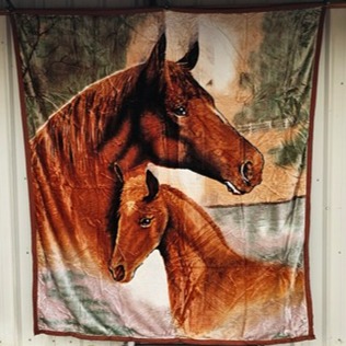 HORSE FOAL DEER FOREST TREE HUNT ANIMAL TWO PLY QUEEN SIZE REVERSIBLE BLANKET